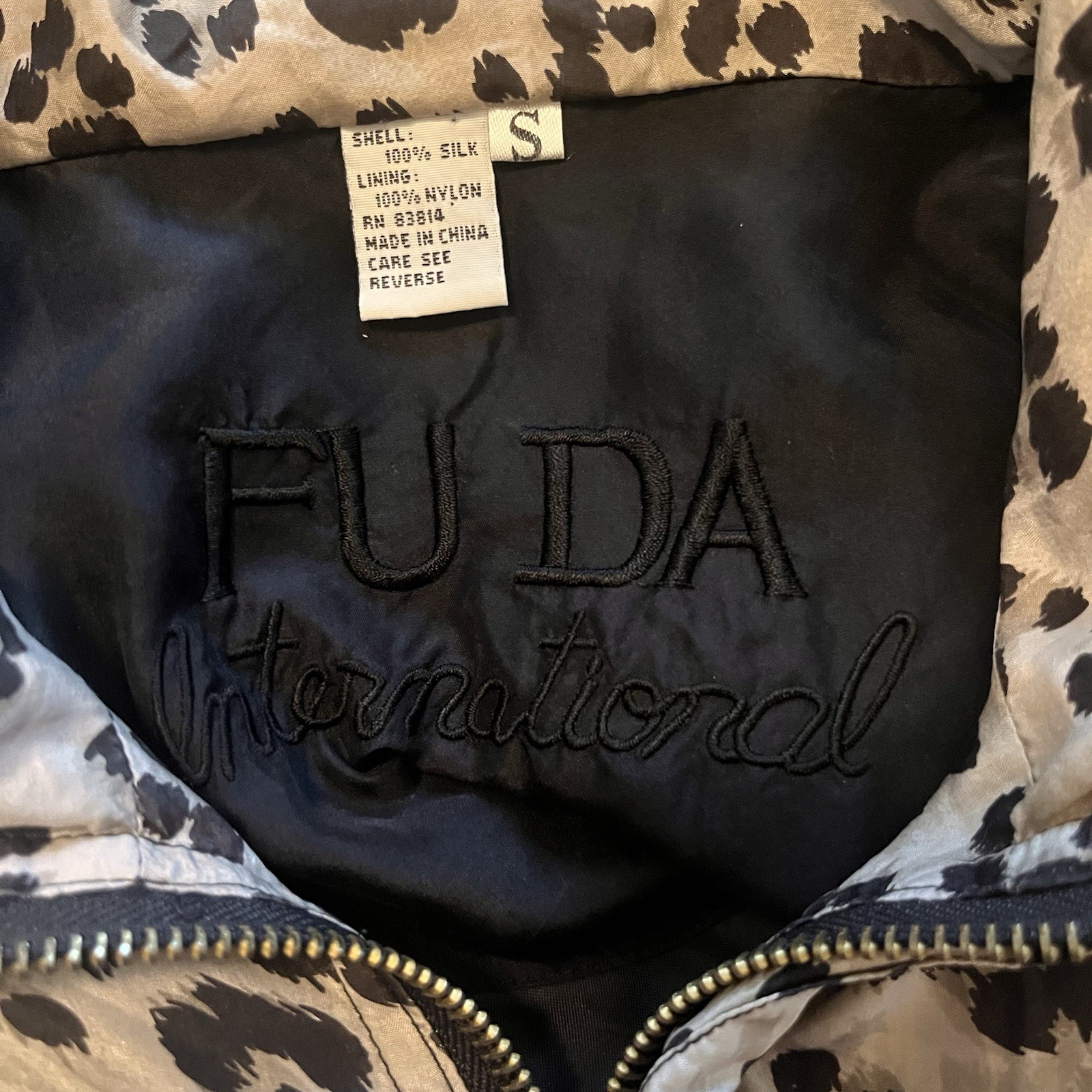 Vintage Fuda International 100% Silk Leopard Jacket 80s/90s Revival Sz S Zip