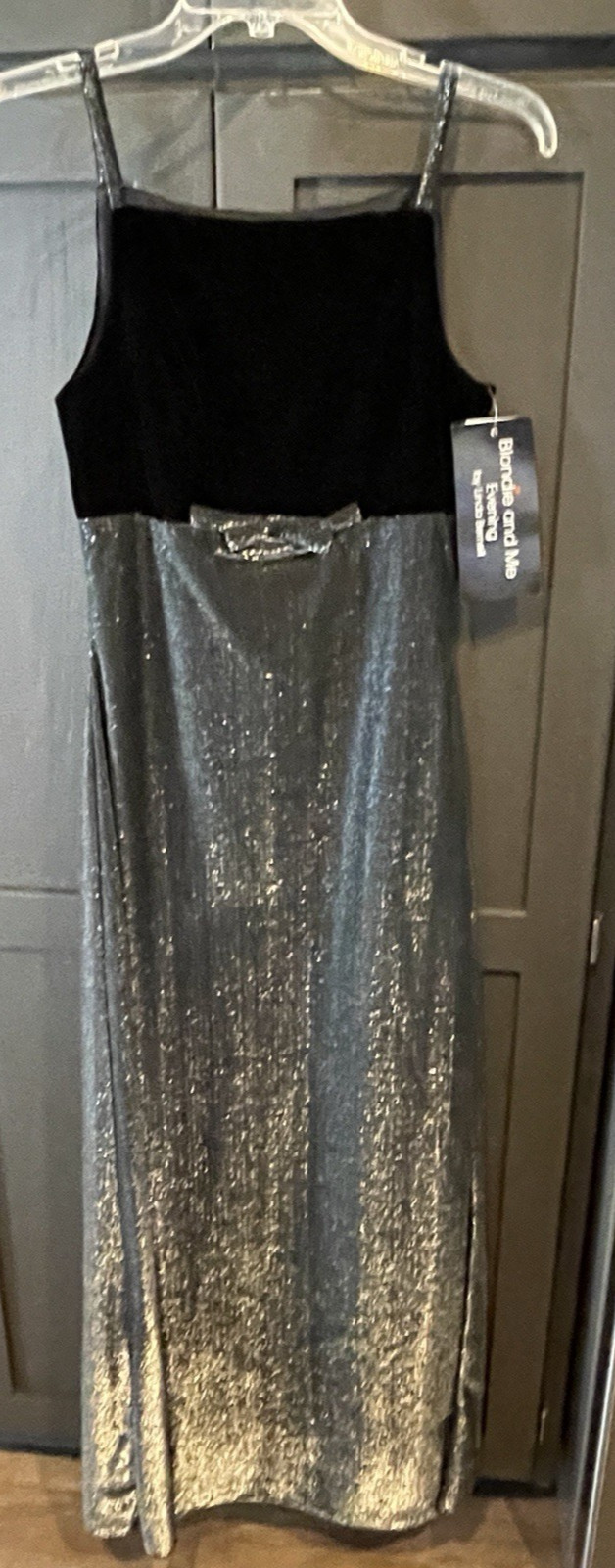 Vintage 90s Blondie and Me Evening Formal Dress Black Silver Velvet Size 5/6 NTW