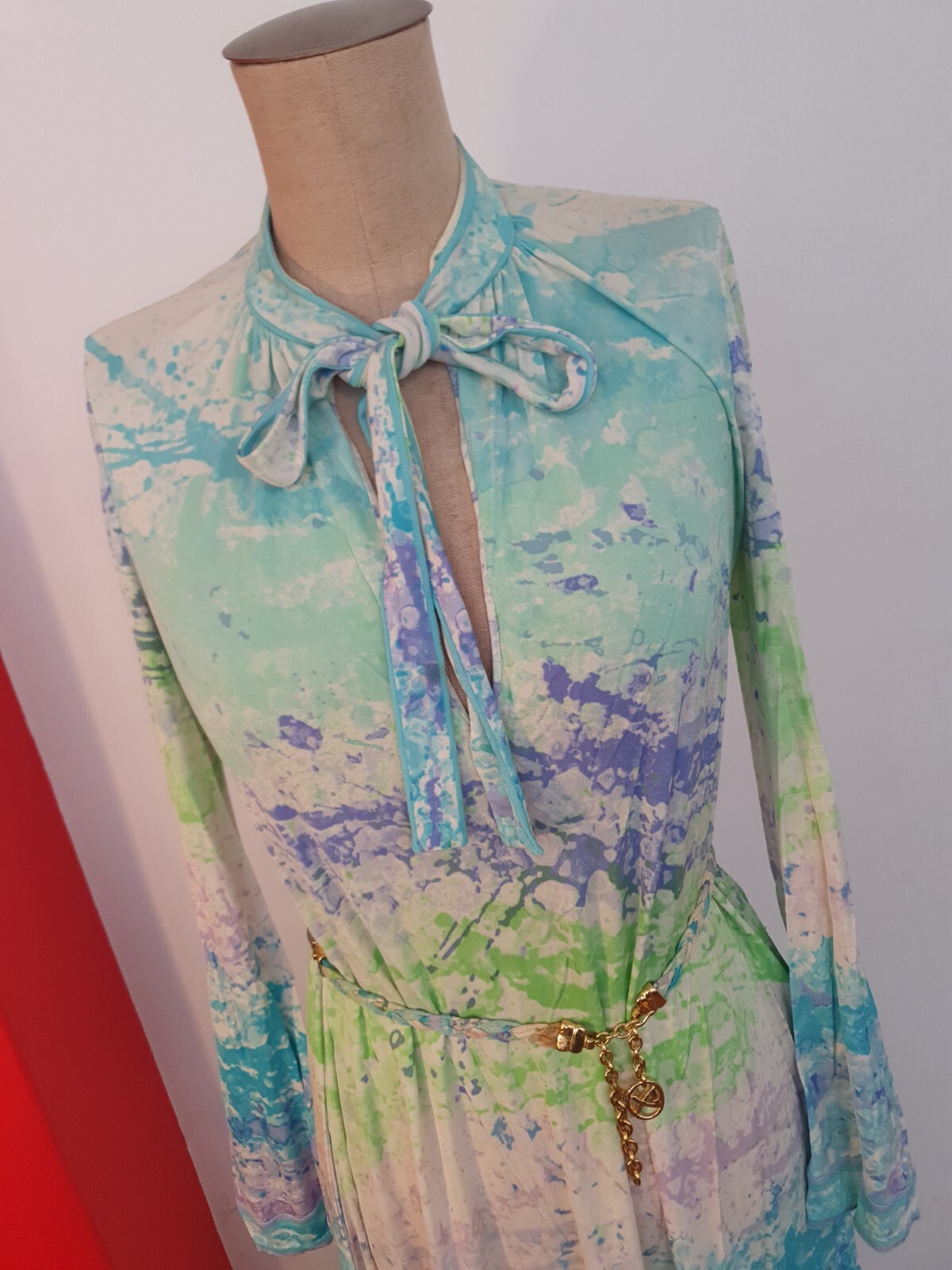 Vintage LEONARDO PARIS Jersey Mikado Silk Dress Belt S-M