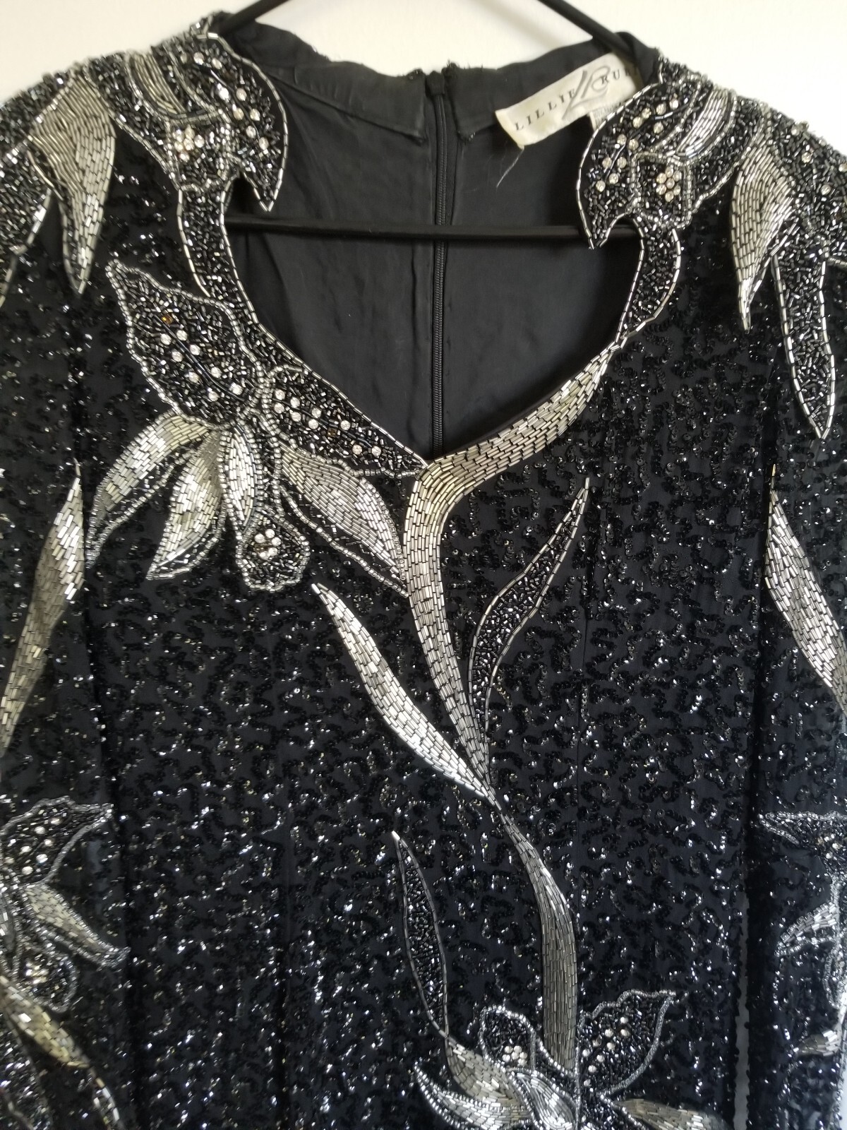 1970s long gown with beads, sequins and rhinestones