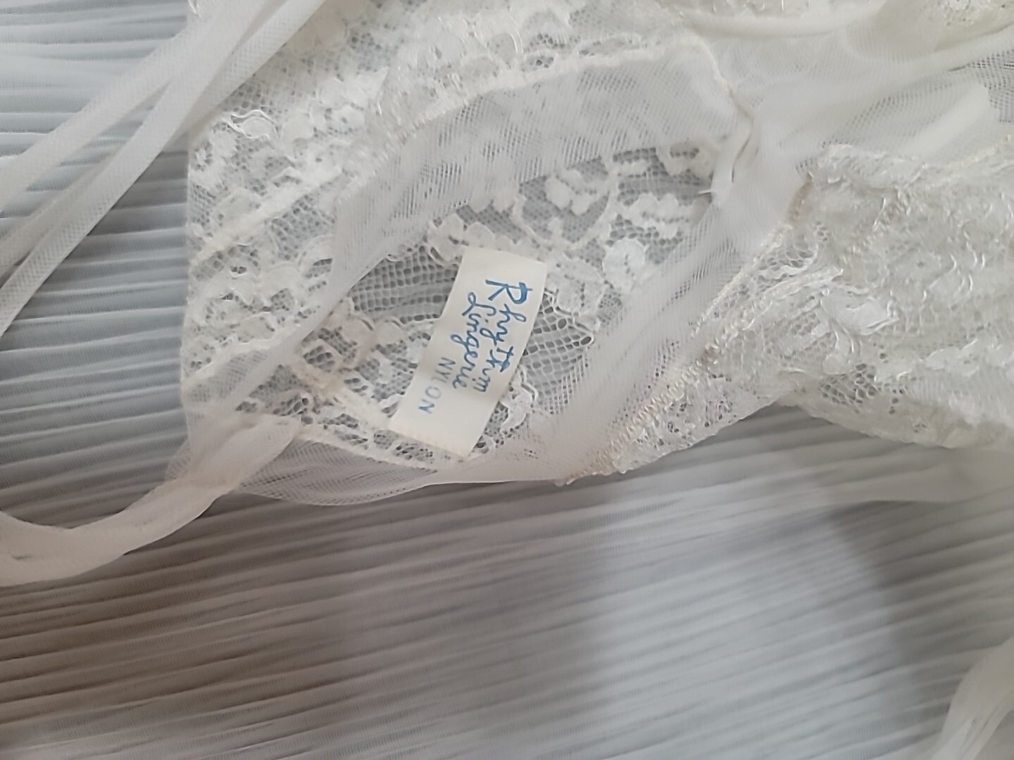 Vintage Full Dress Slip By Rhythm Lingerie Chiffon Crystal Pleats Nylon 34 White