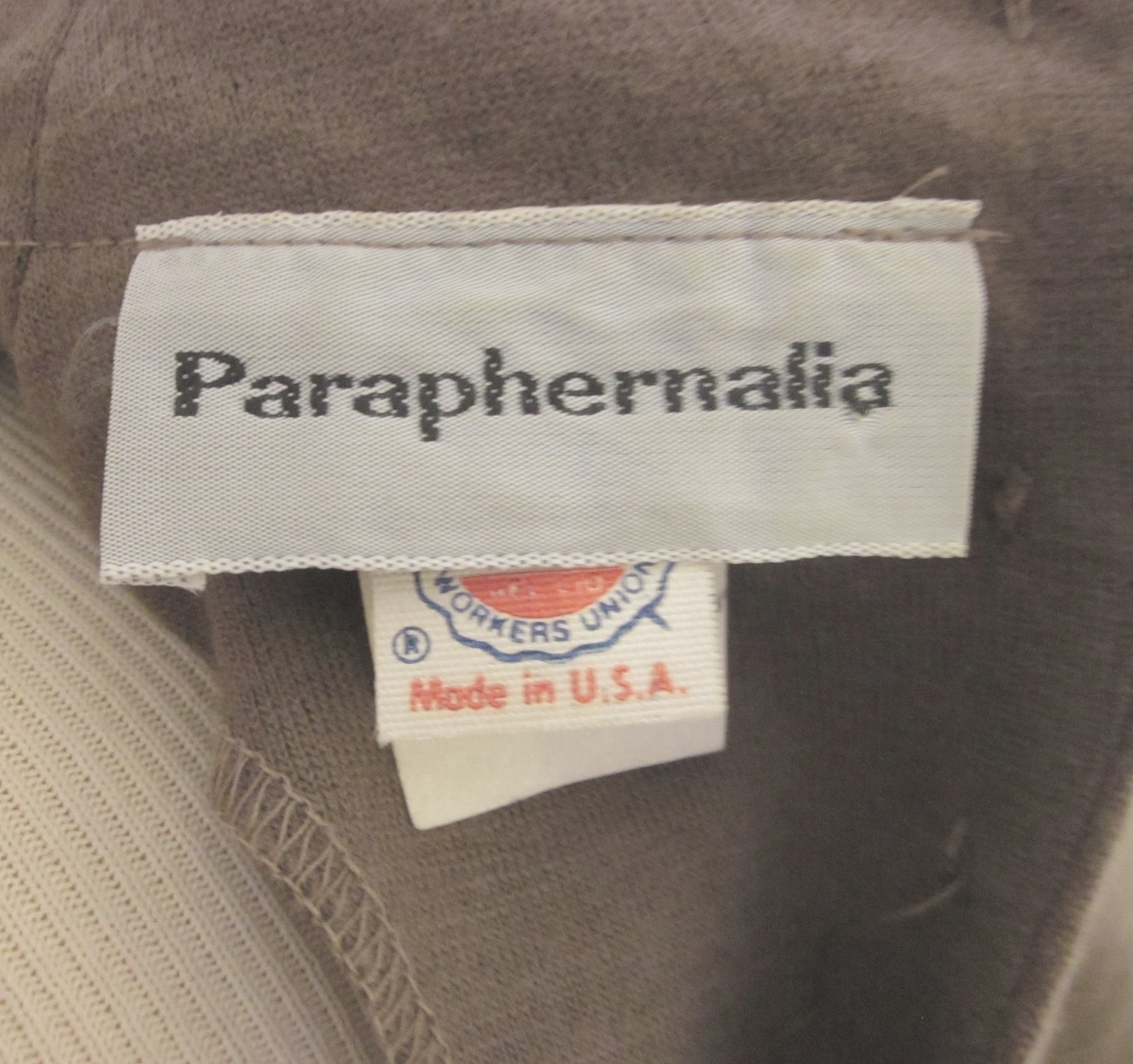 Vtg Paraphernalia Funky Taupe Wool Dress 6 Faux Leather Trim Pleat Panel