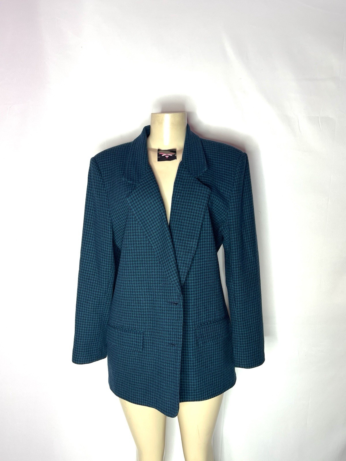 VINTAGE ALFRED DUNNER TEAL MULTI PLAID TWO BUTTON BLAZER MADE IN USA SZ 12