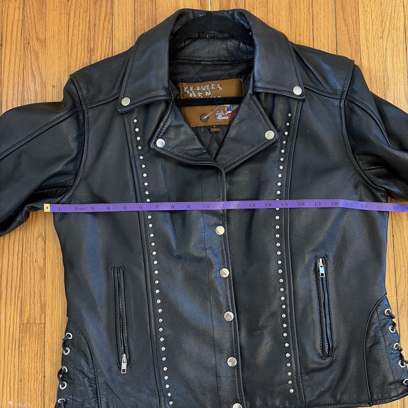 Vintage Beavers Den Womens Sz L Jacket Genuine Leather Biker studded Motorcycle