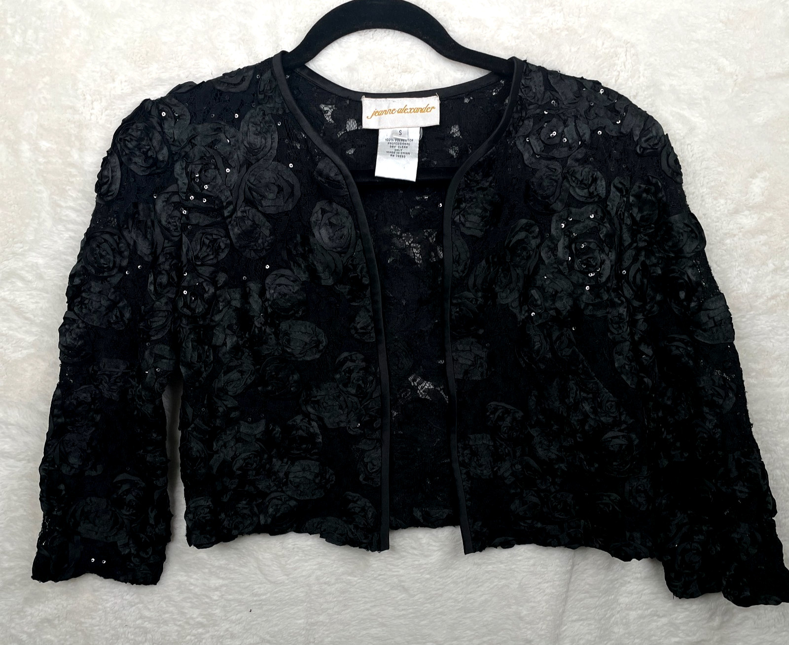 Vtg Y2K Jeanne Alexander Bolero Jacket Womens Small Black Rosettes Dark Romantic