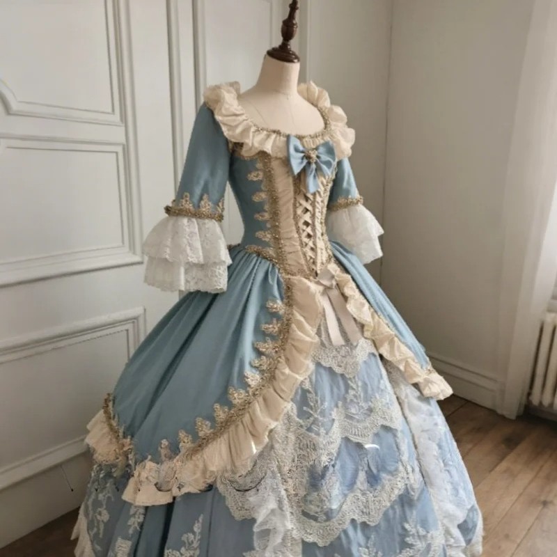 Customized Sky Blue Victorian Evening Gowns Rococo Baroque Court Gowns Marie hot