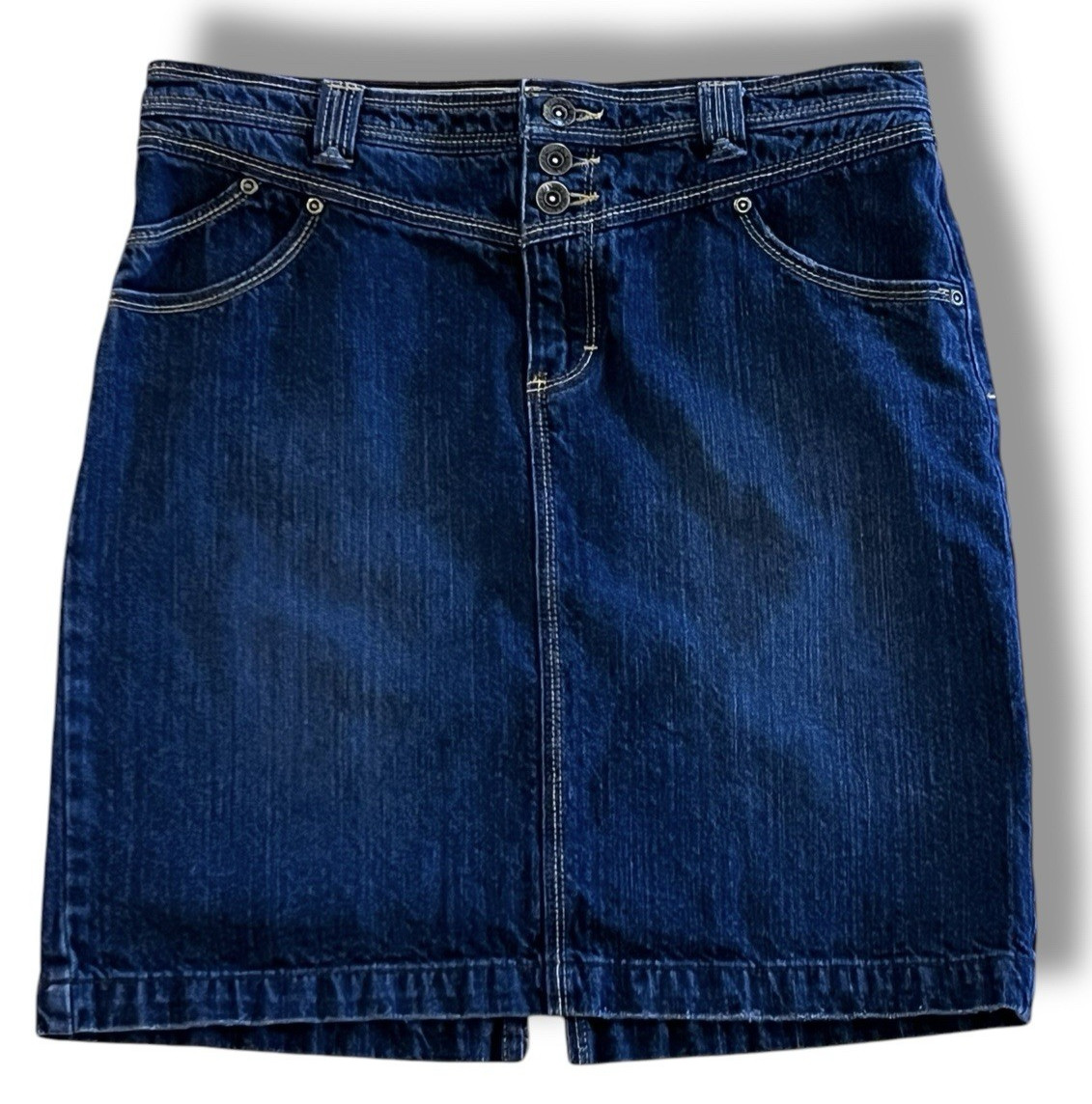 Vtg 90s Y2K Western Canyon River Blues Cowgirl Denim Skirt Contrast Stitch 4P