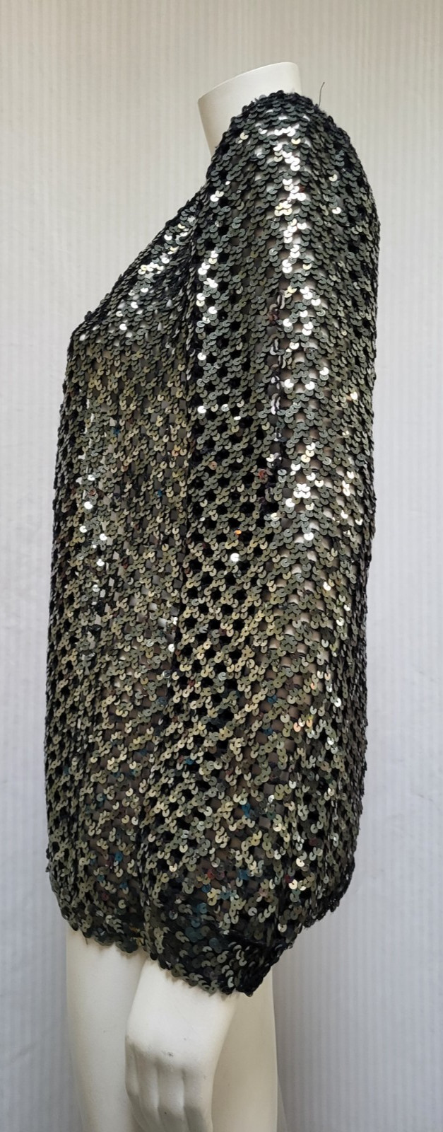 Vintage THREE FLAGGS California Black & Silver Sequined Cardigan Jacket – Size M