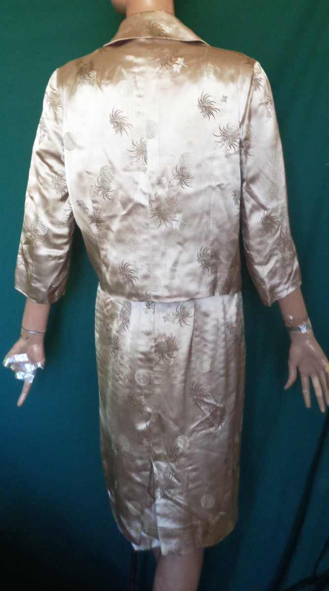 Vintage Tan Satin Brocade Dress and Matching Jacket B36