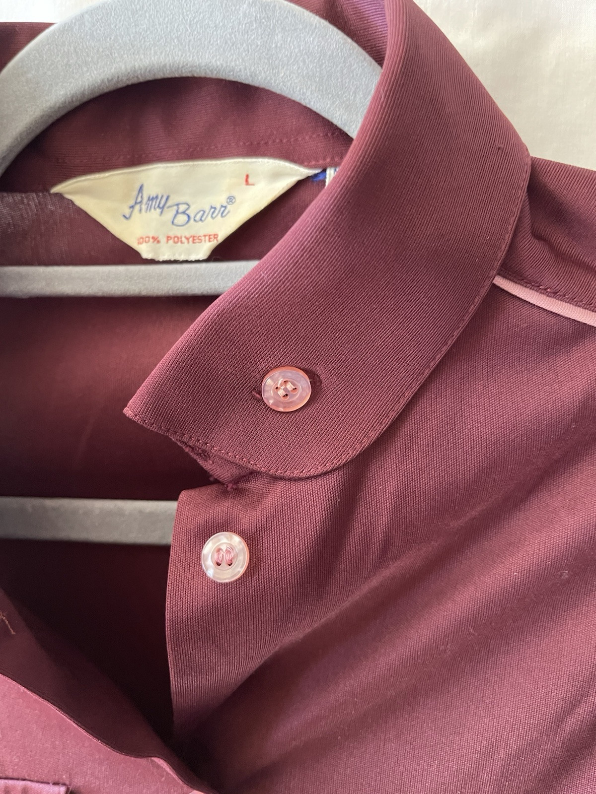 VINTAGE 70’s, AMY BARR, WOMEN’S L POLYESTER BURGUNDY WINE BLOUSE, EUC