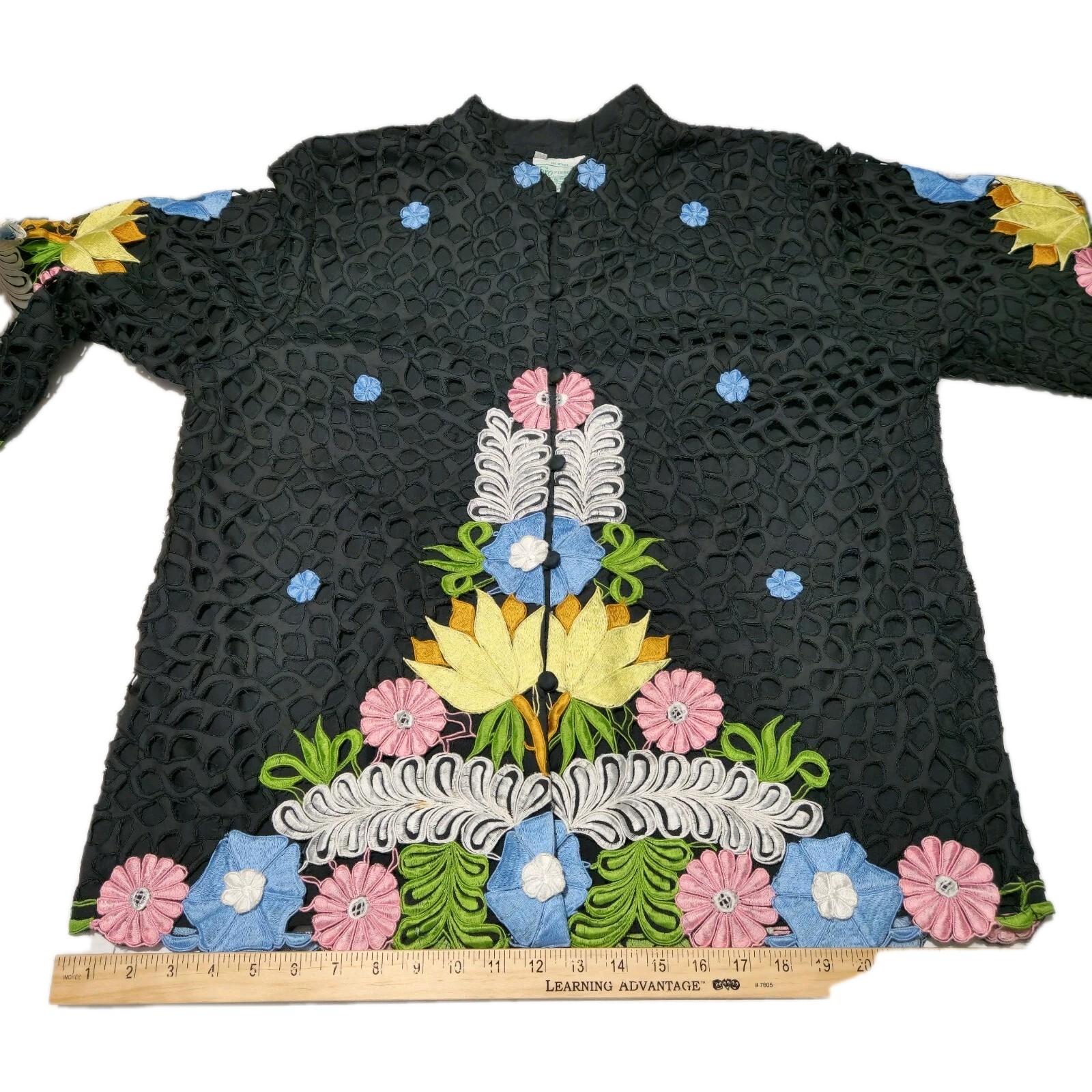 Queen Caro Of Honolulu Vtg Floral Embroidered Applique Jacket Hawaiian Art Wear