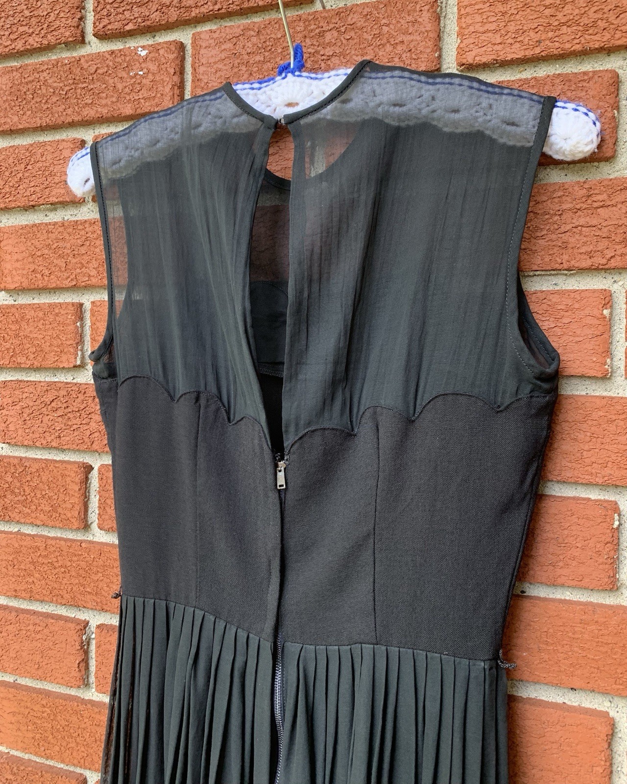 Vintage 1950s 1960s L’Aiglon Sheer Black Chiffon Scalloped cocktail dress XS LBD