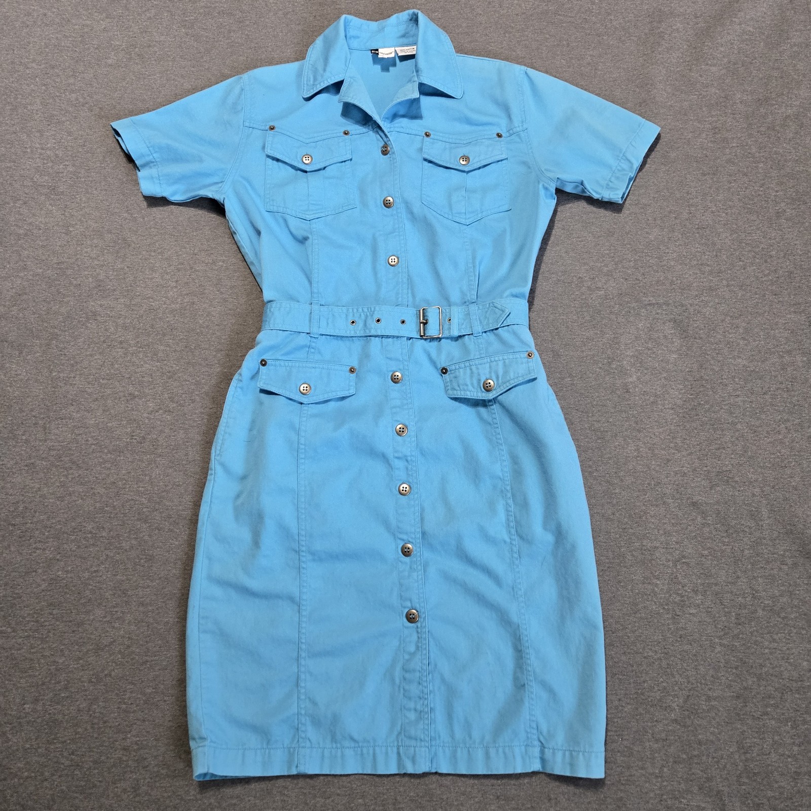 Vintage 90’s TOGETHER! Utility Style Mini Shirt Dress With Belt Size 6 Safari