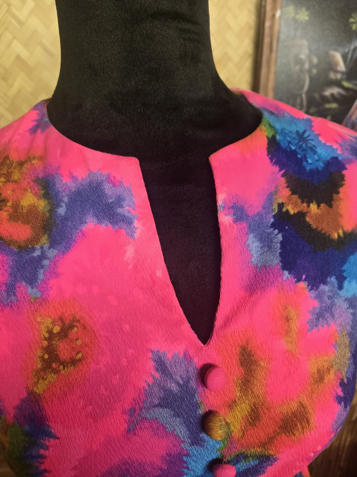 Vintage Gallant Of California Hawaiian Styled Barkcloth Maxi Aloha Dress w1155