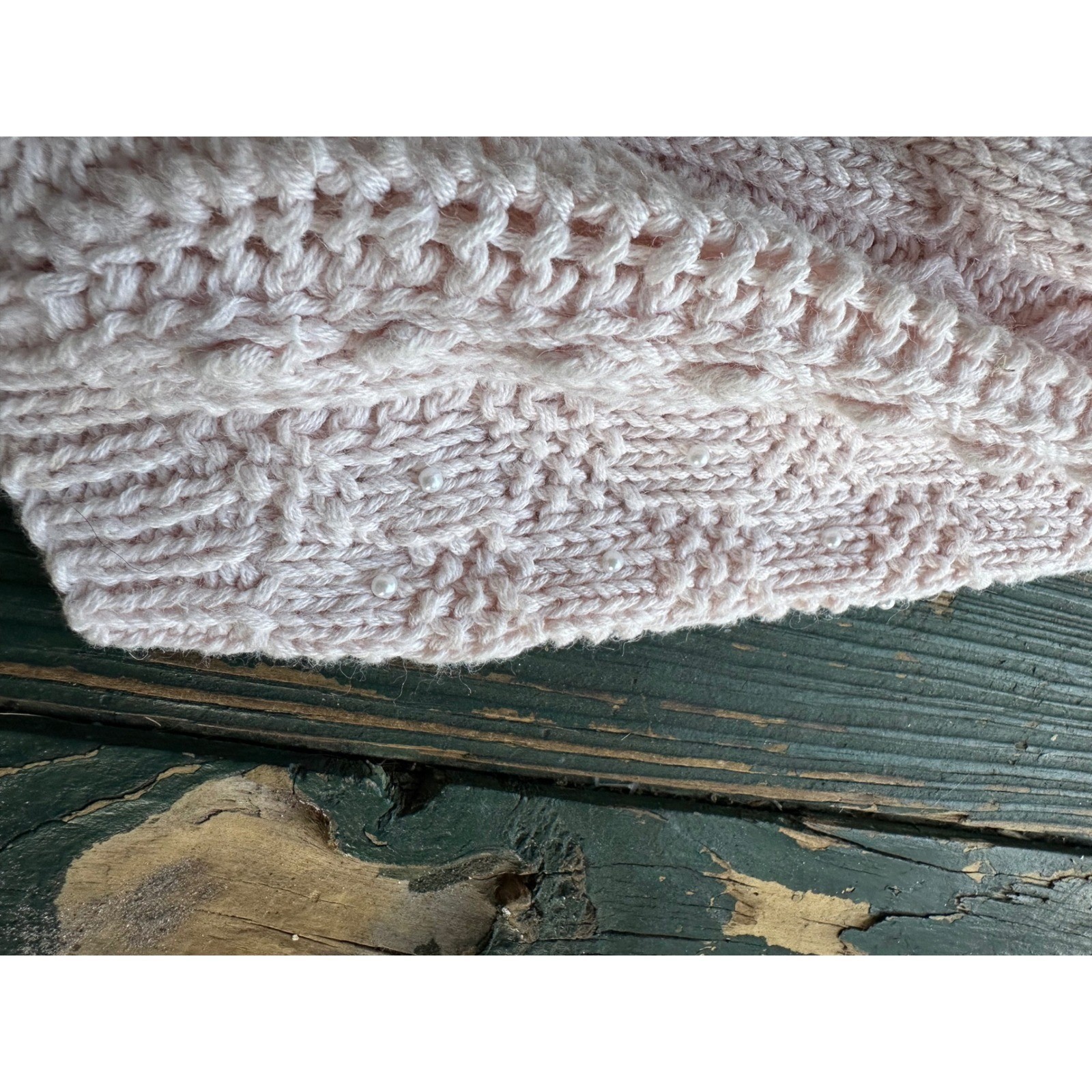 Jennifer Reed Vintage Hand Knit Pink Pearl Collar Ramie Cotton Sweater Medium