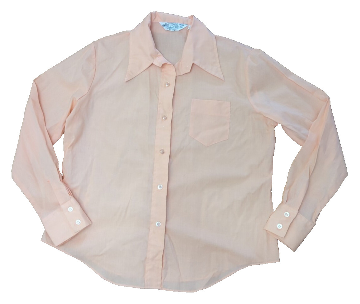 Kmart Vtg Cotton Poly Blend 1970s Button-up Shirt Orange/pink/ Cream Large