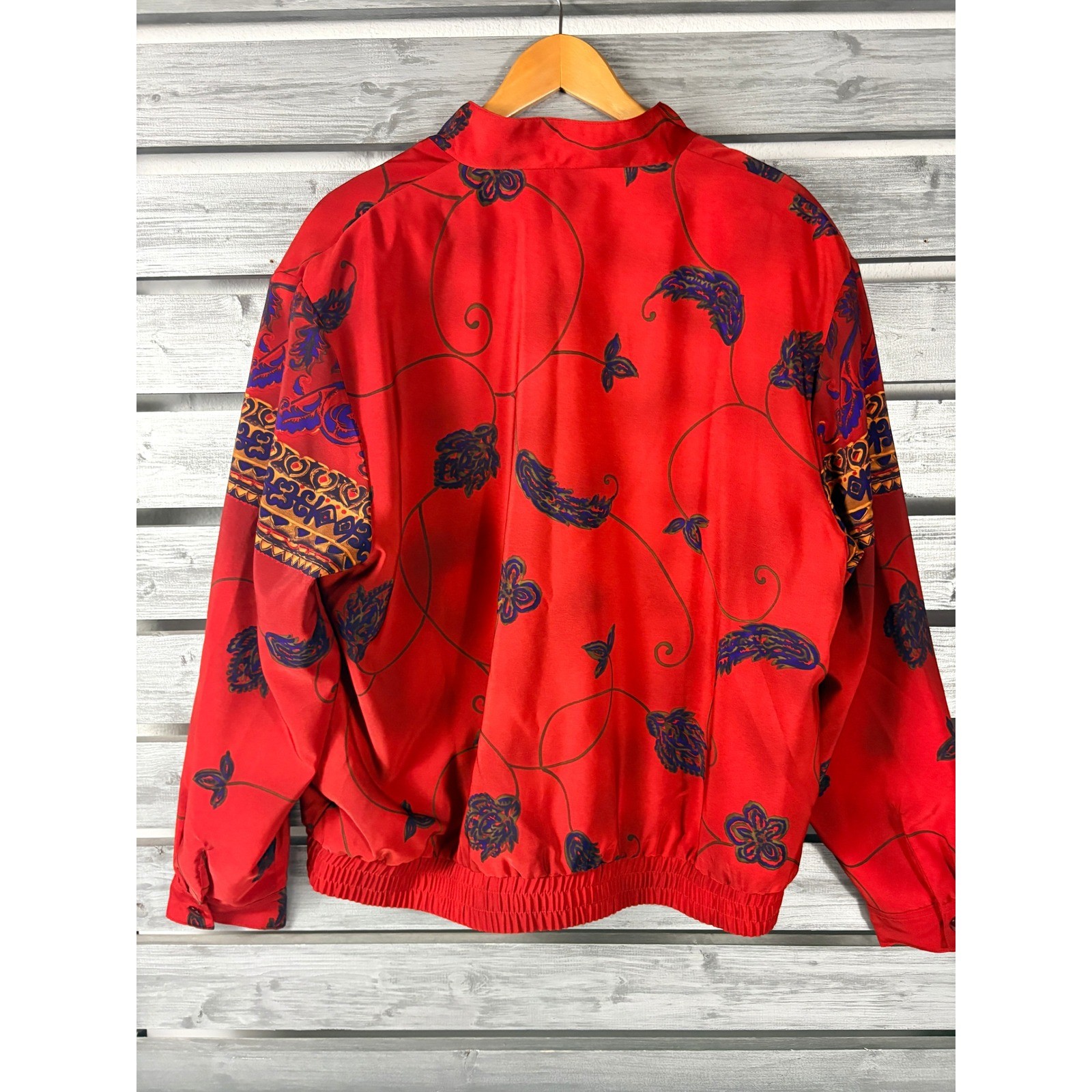Patchington Vintage Red Floral Paisley Bomber Jacket Womens XL Button Up 90s