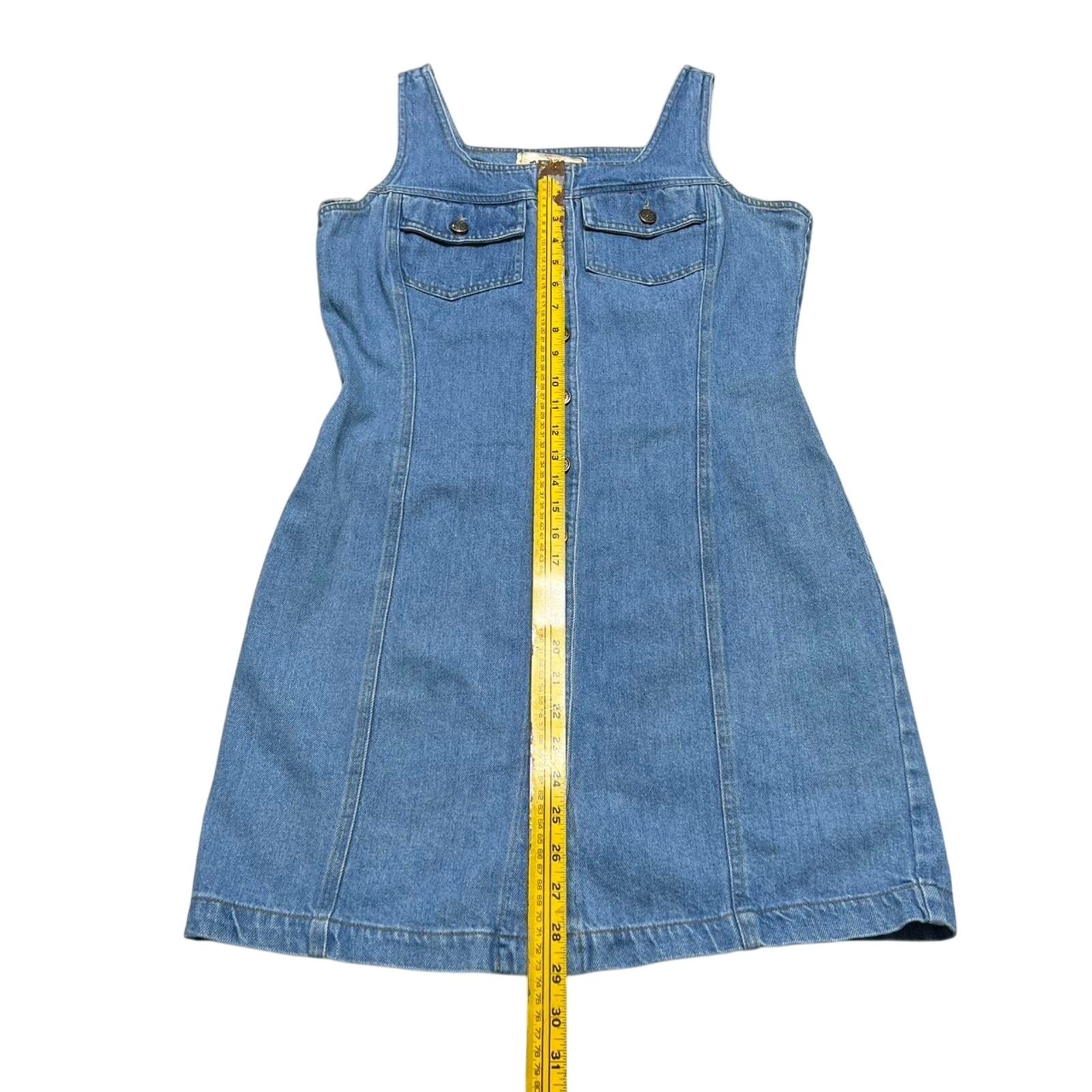 Tickets Denim Dress Womens 13/14 Blue Vintage Button Front Mini Pinafore USA