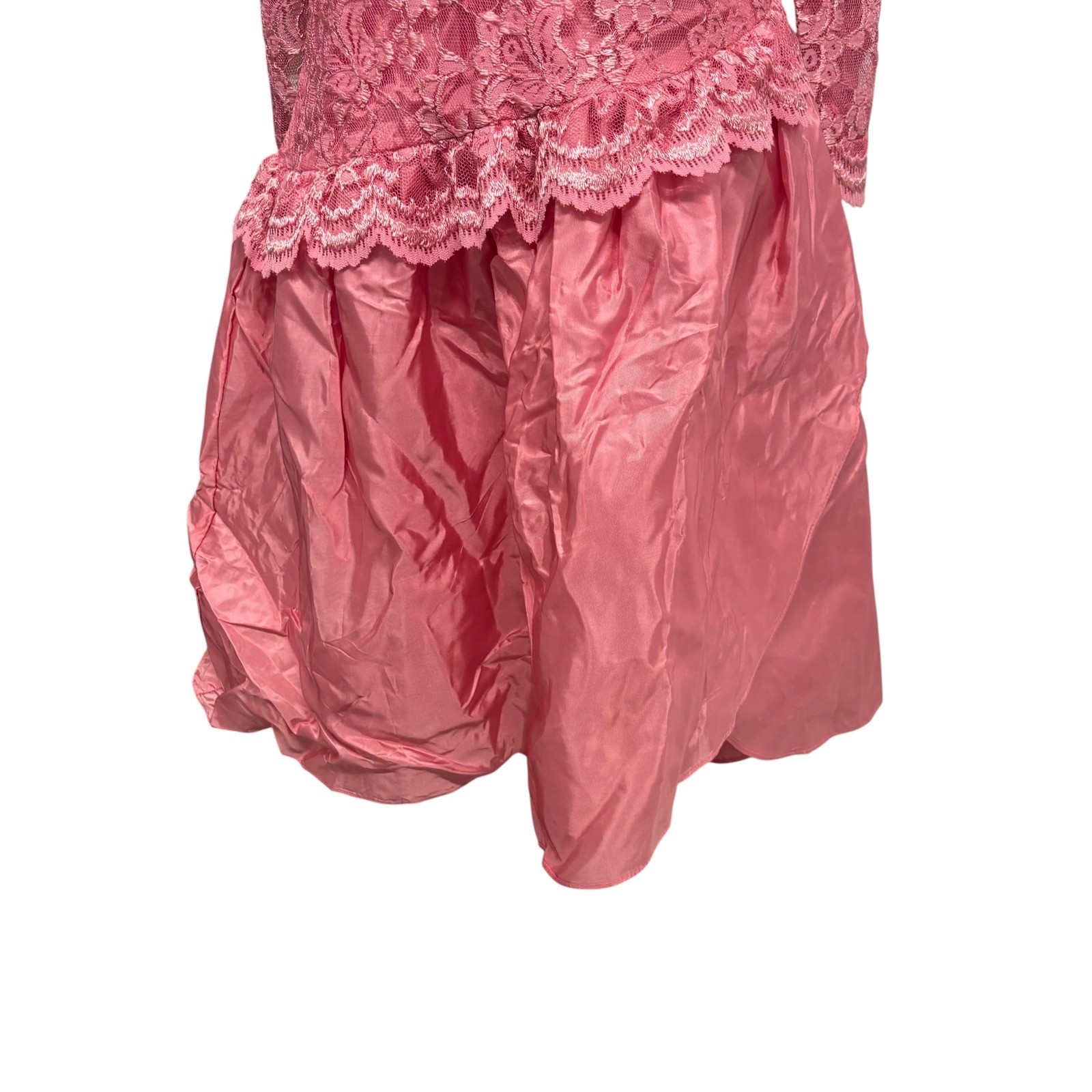 VTG Alicia Pink Lace Party Dress Bubble Hem Crinoline Tea Length Romantic 12 USA