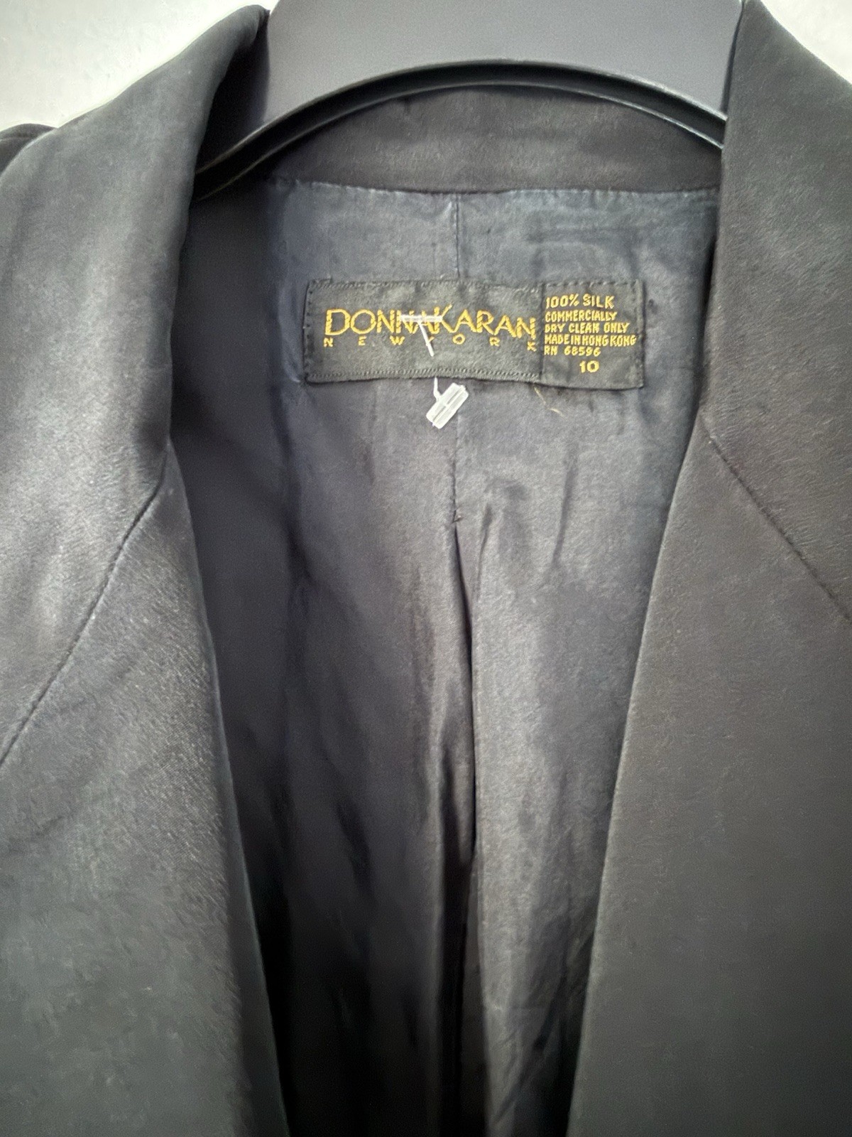 VTG 80s Donna Karan New York Black Label Silk Blazer Made In Hong Kong Women 10
