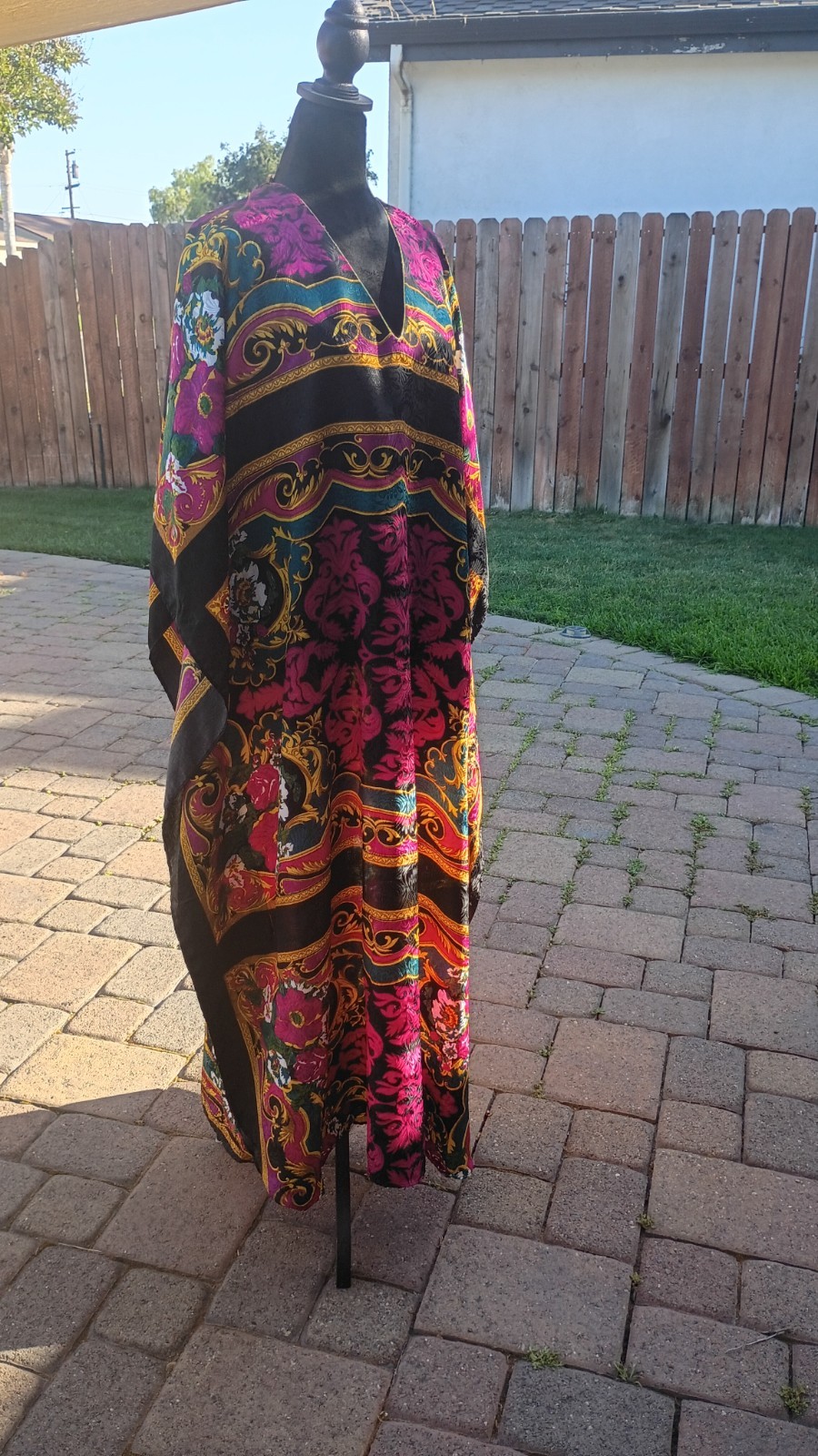 Vintage 70s–80s Boho Floral Baroque Print Caftan Kaftan Dress • XL–OSFM •…