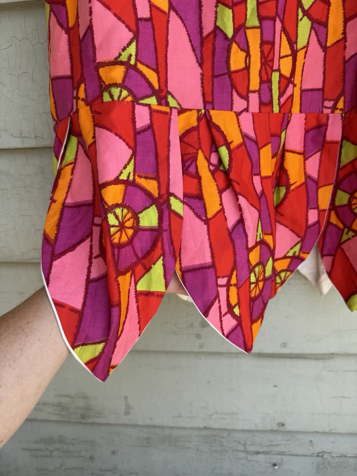 Vtg 60’s Boutique MOD Dress Colorful Pink Red Purple Geometric Japan Cotton 18