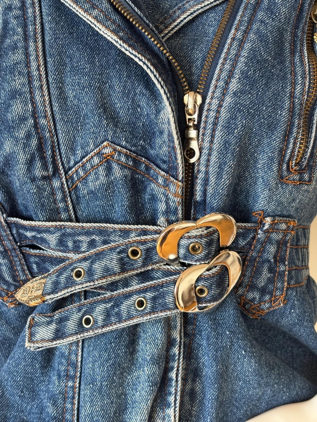 Vintage Versace Jeans Couture Y2K Denim Biker Jacket Medusa Size S