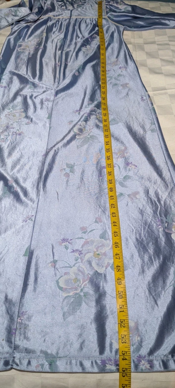 JC PENNEY Purple SATIN Floral Half Zip Nightgown FULL LENGTH Robe Women’s Small