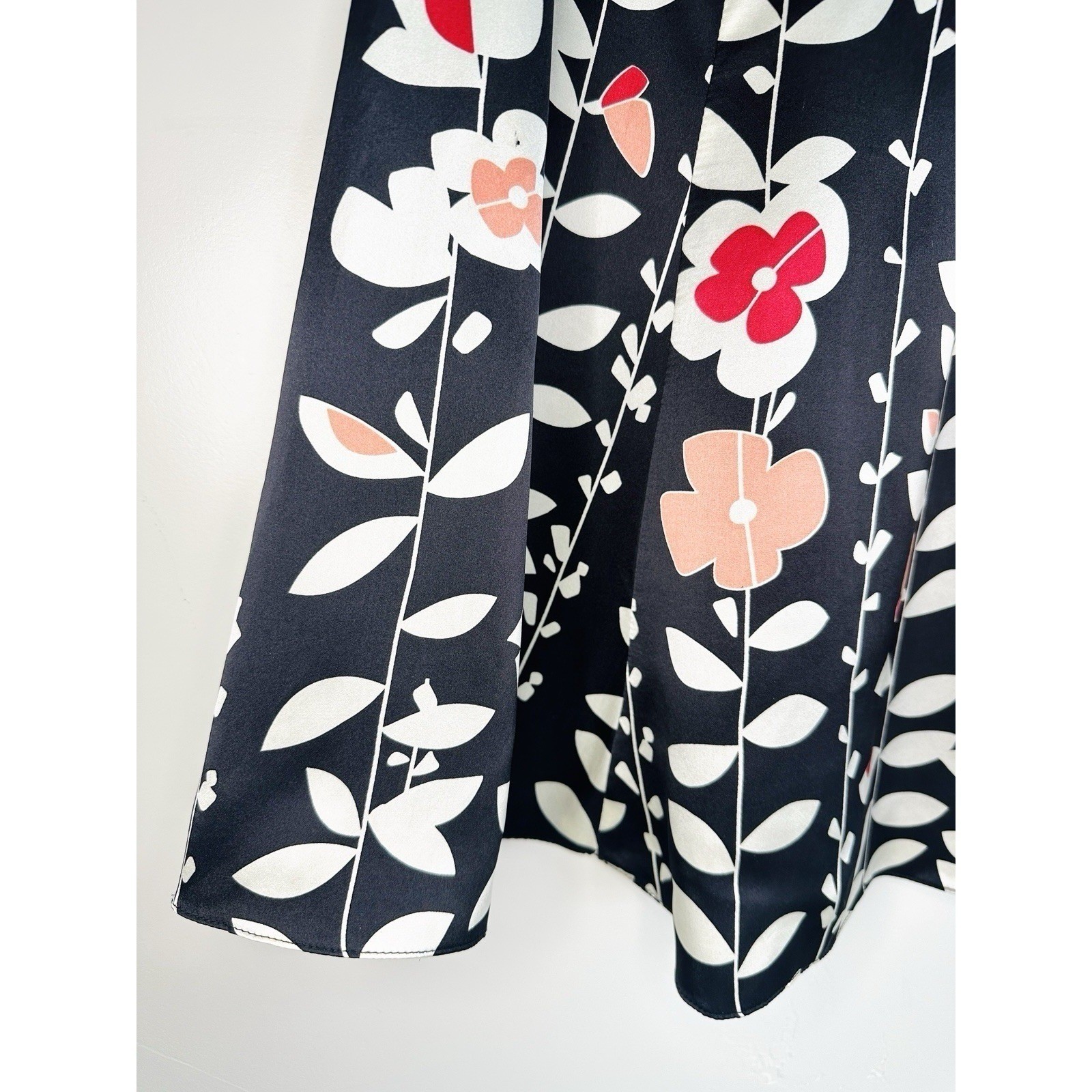 VTG Talbots 100% Pure Silk Floral Midi Skirt Size 6 Black Pink White Botanical