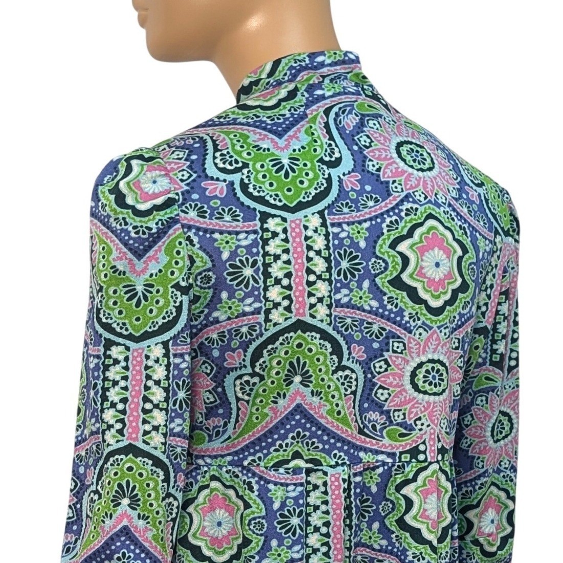 Vintage 60s Magnin Psychedelic Paisley Floral Tunic and Pants Set Blue Green