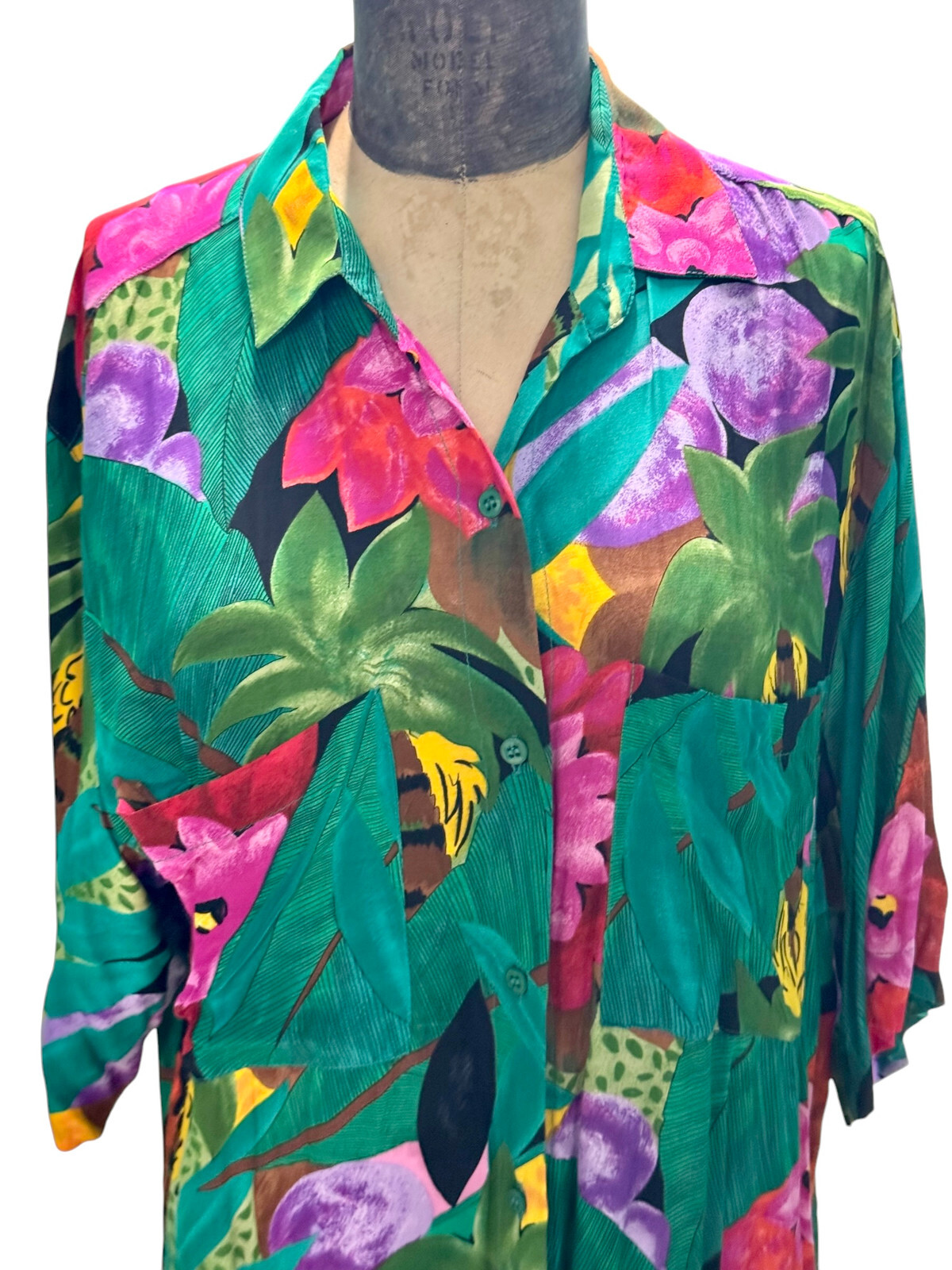 Vintage Gottex Colorful Tropical Floral Pattern Long Shirt New Old W/ Tags Large