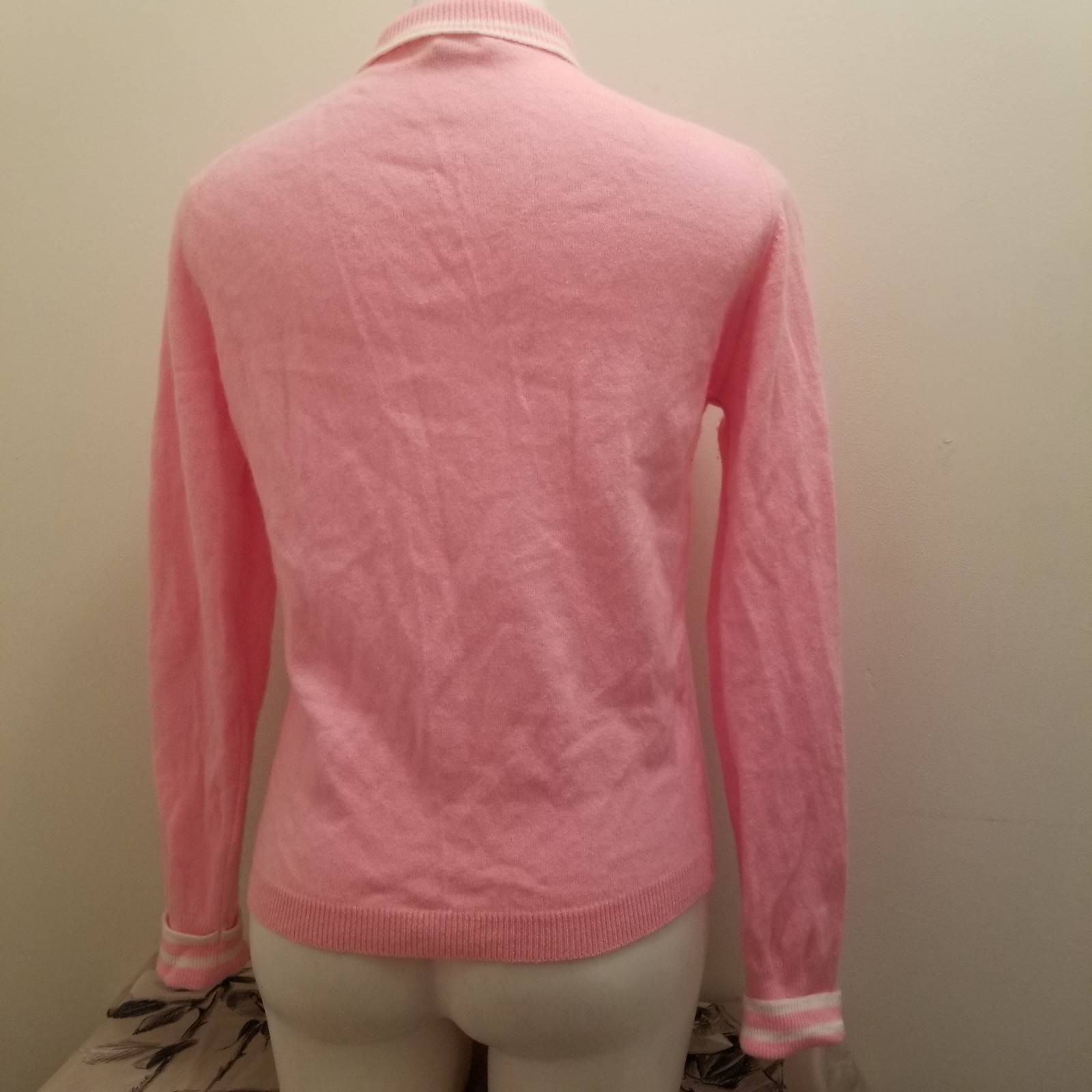 Vintage 1960s Bobbie Brooks Pink Lambs Wool Knit Sweater Collar M/40