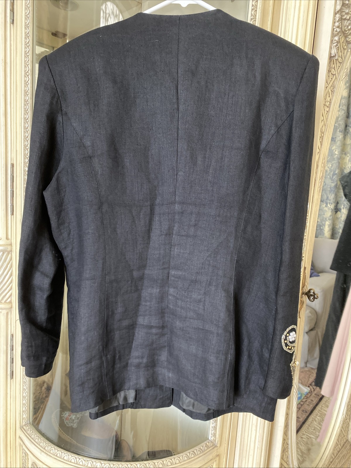 vintage Digna Yero Linen Black Embellished Stones Jacket SZ 14 Hong Kong