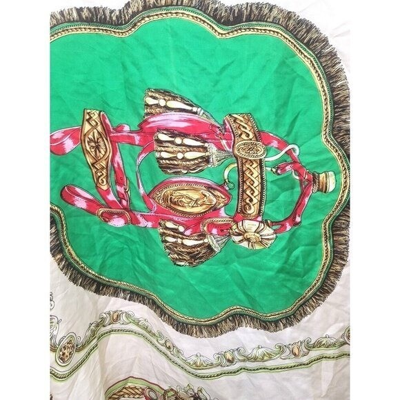 VTG Ted Lapidus Paris Scarf Print Blouse Women’s M Green Equestrian Preppy Shirt