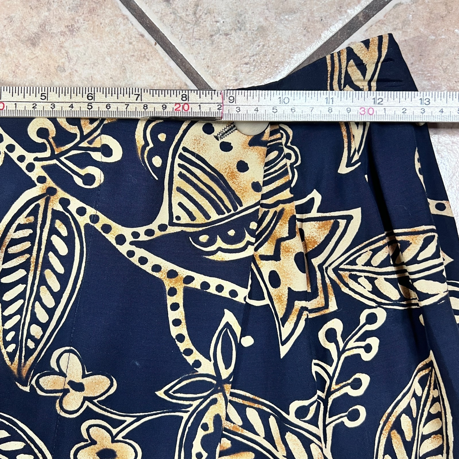 French Collection Blue Tan Floral Wrap Maxi Skirt Small 100% Rayon USA Vintage
