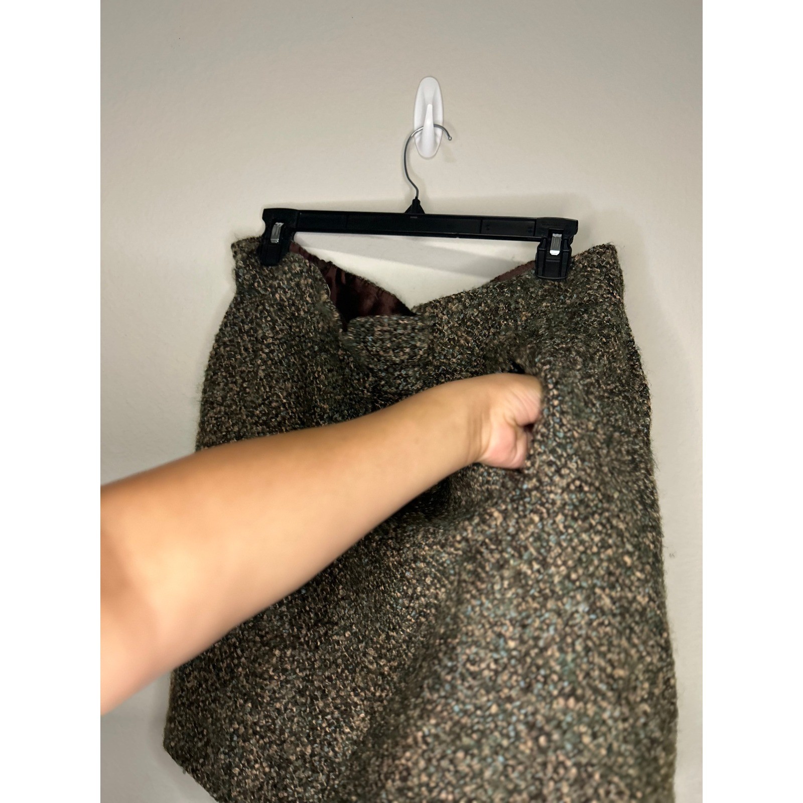 Vintage Milly of New York Bouclé Tweed Mini Skirt Size 10 Brown Green Lined
