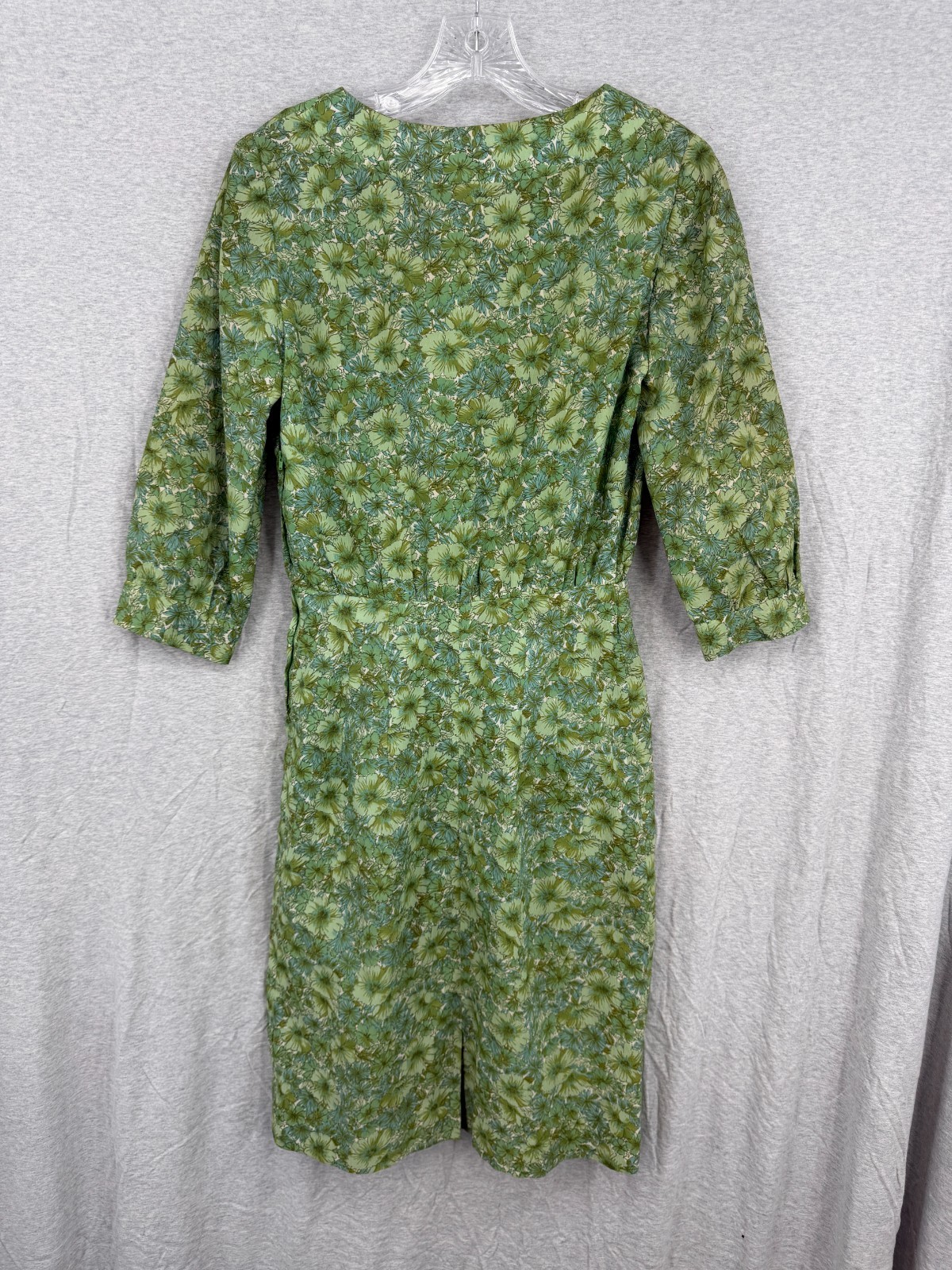 True Vintage 50s Floral Belted Blouson Dress Housewife Chic Green Brown