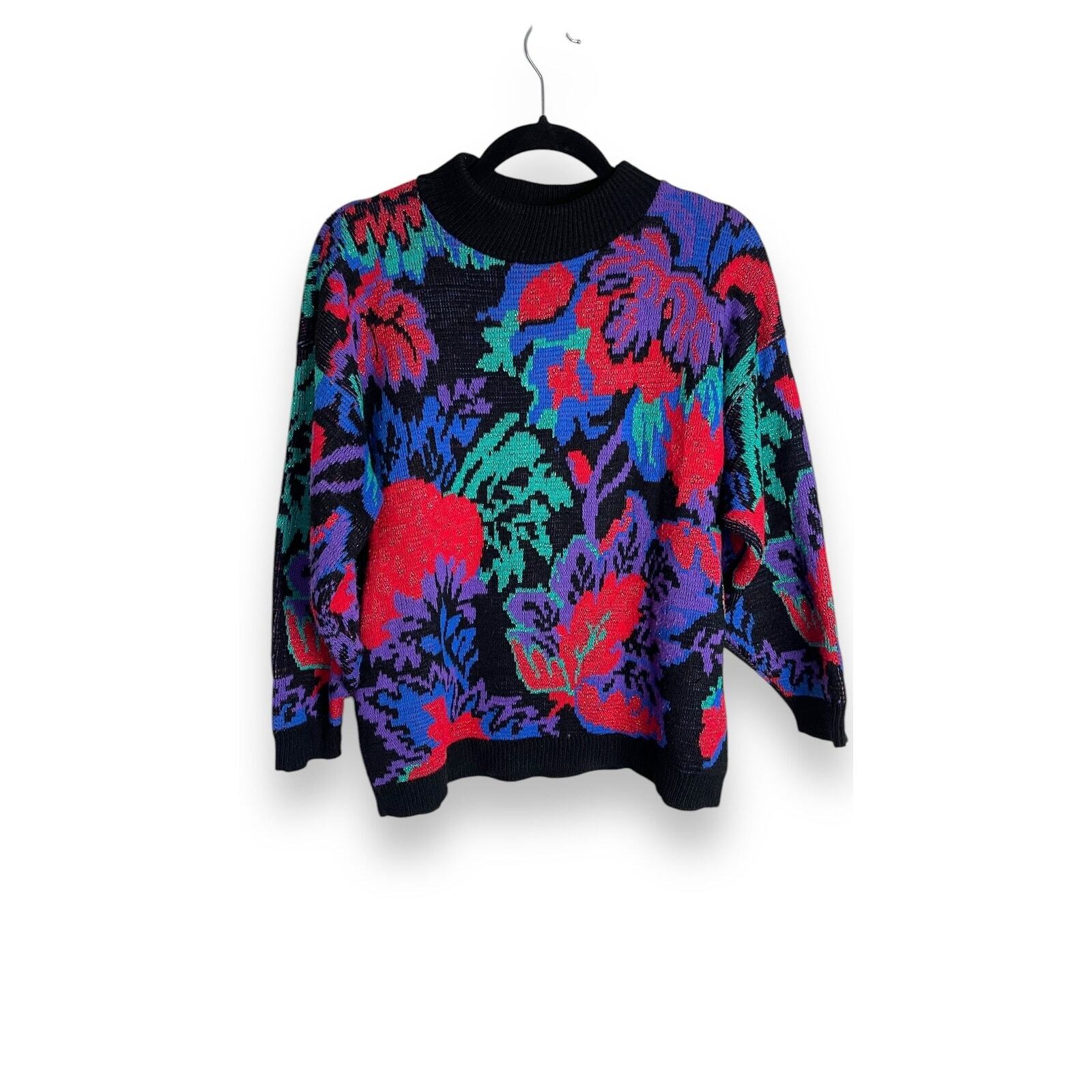 Rose Metallic Pullover Colorful Abstract Sweater Acrylic Statement Bold Crewneck