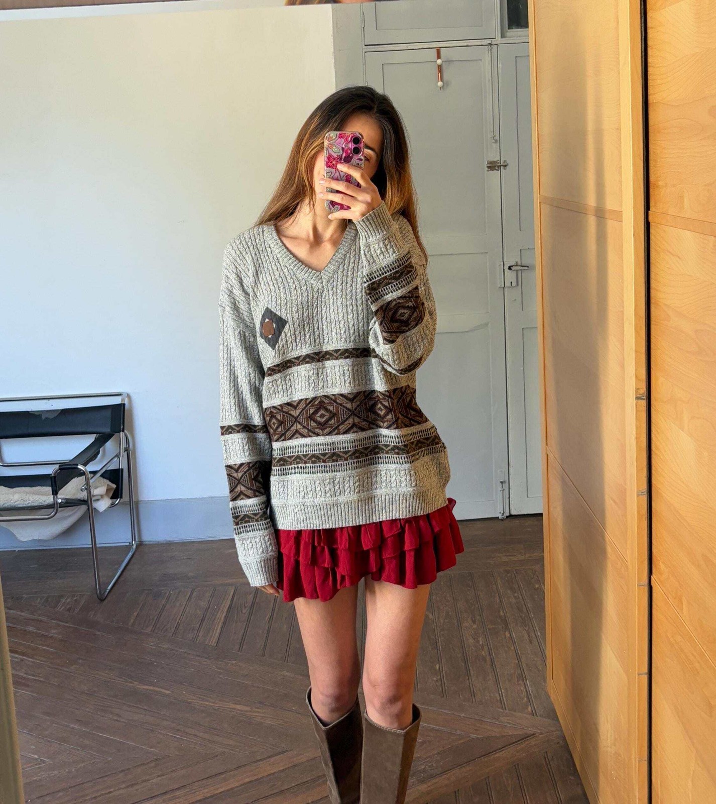 Vintage light grey jumper , Wool and alpaca blend v neck