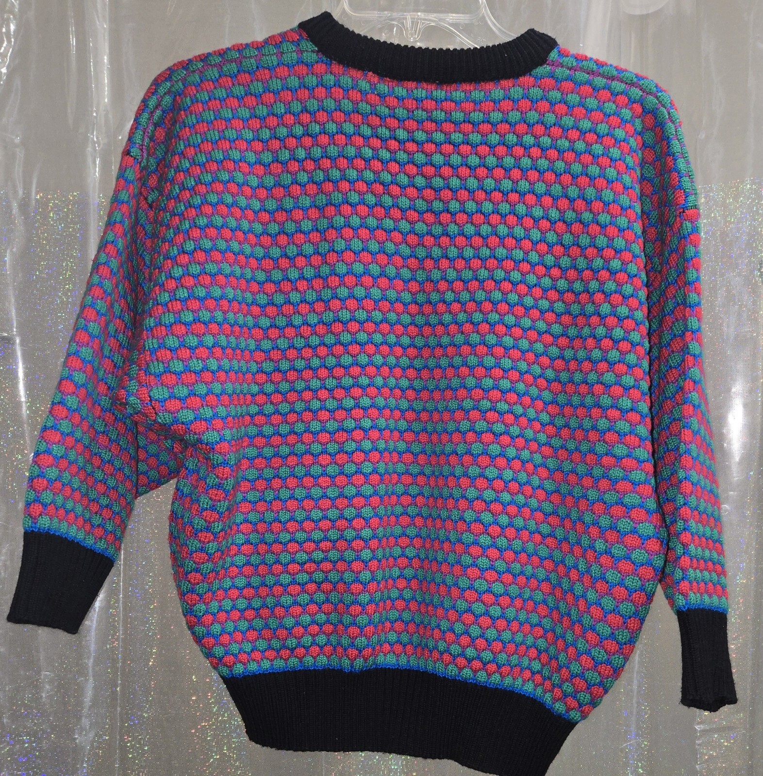 Vintage Women’s OP Geometric Pink, Green, Blue Print Sweater 3/4 Sleeve