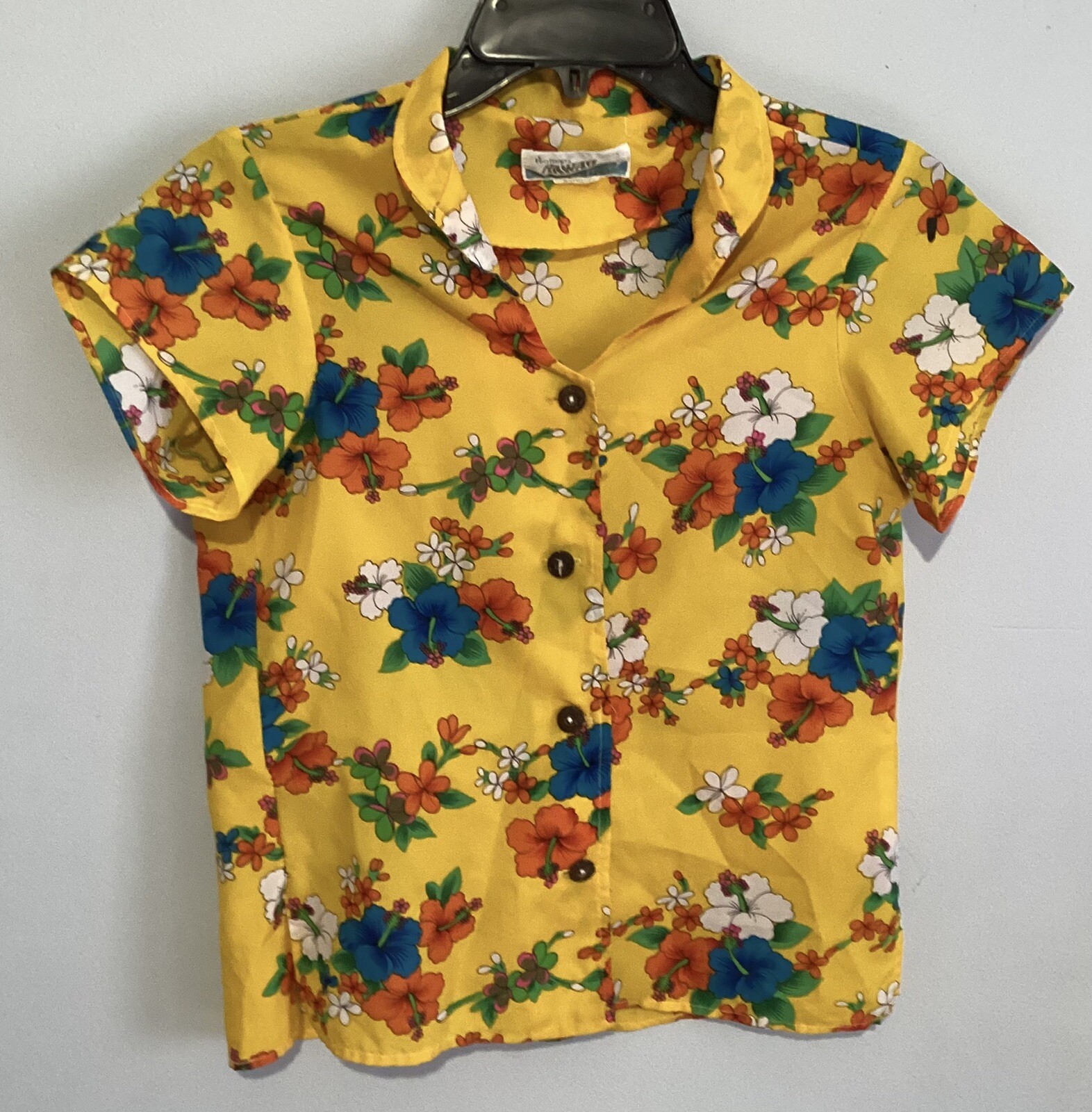 Penney’s Hawaii Vintage Button Down Yellow With Floral Women’s S/ M Flaw