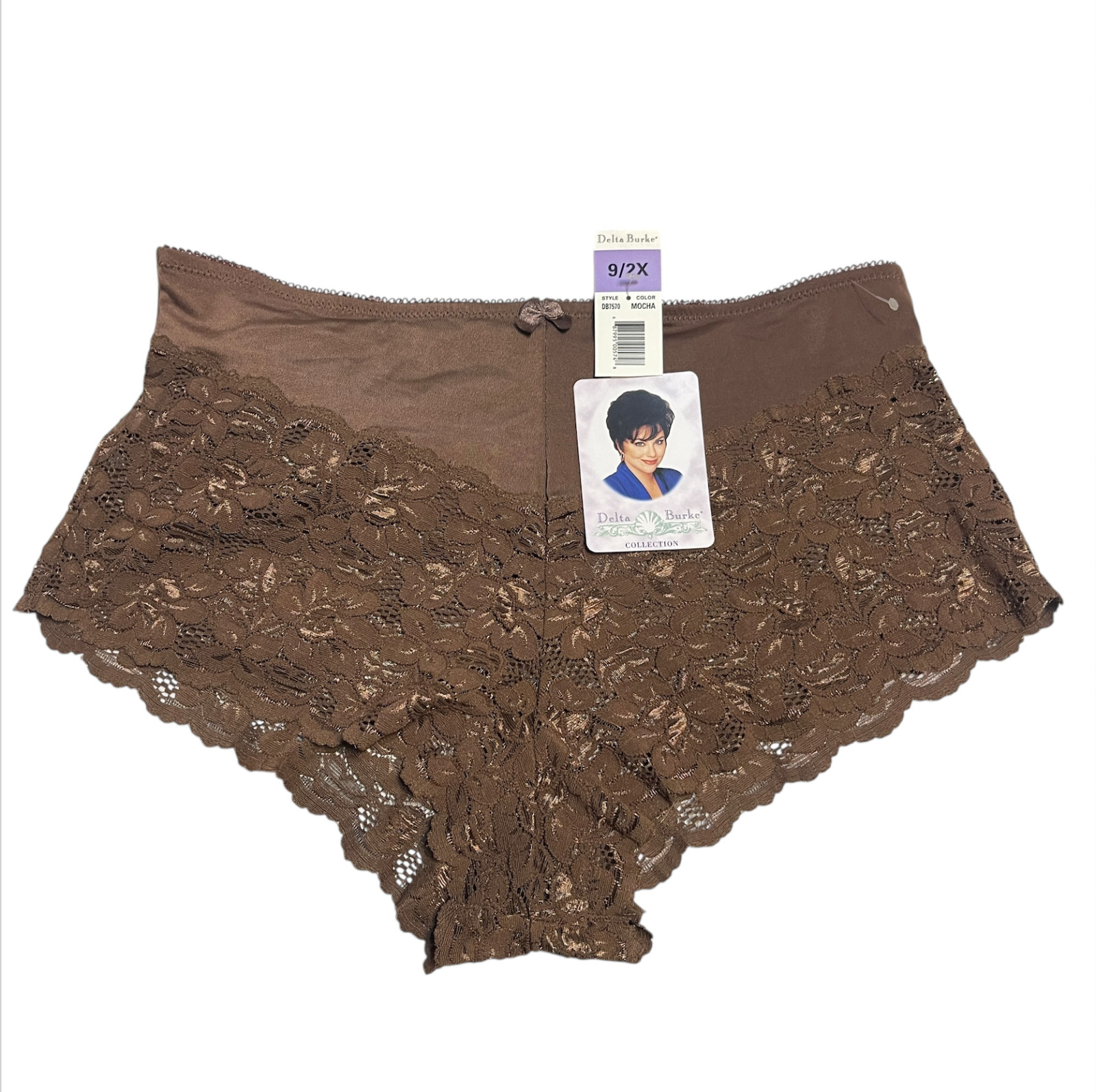 Vtg DELTA BURKE Lace Satin Polyester 9/2X Cheeky Dark Brown Boy Short Panties