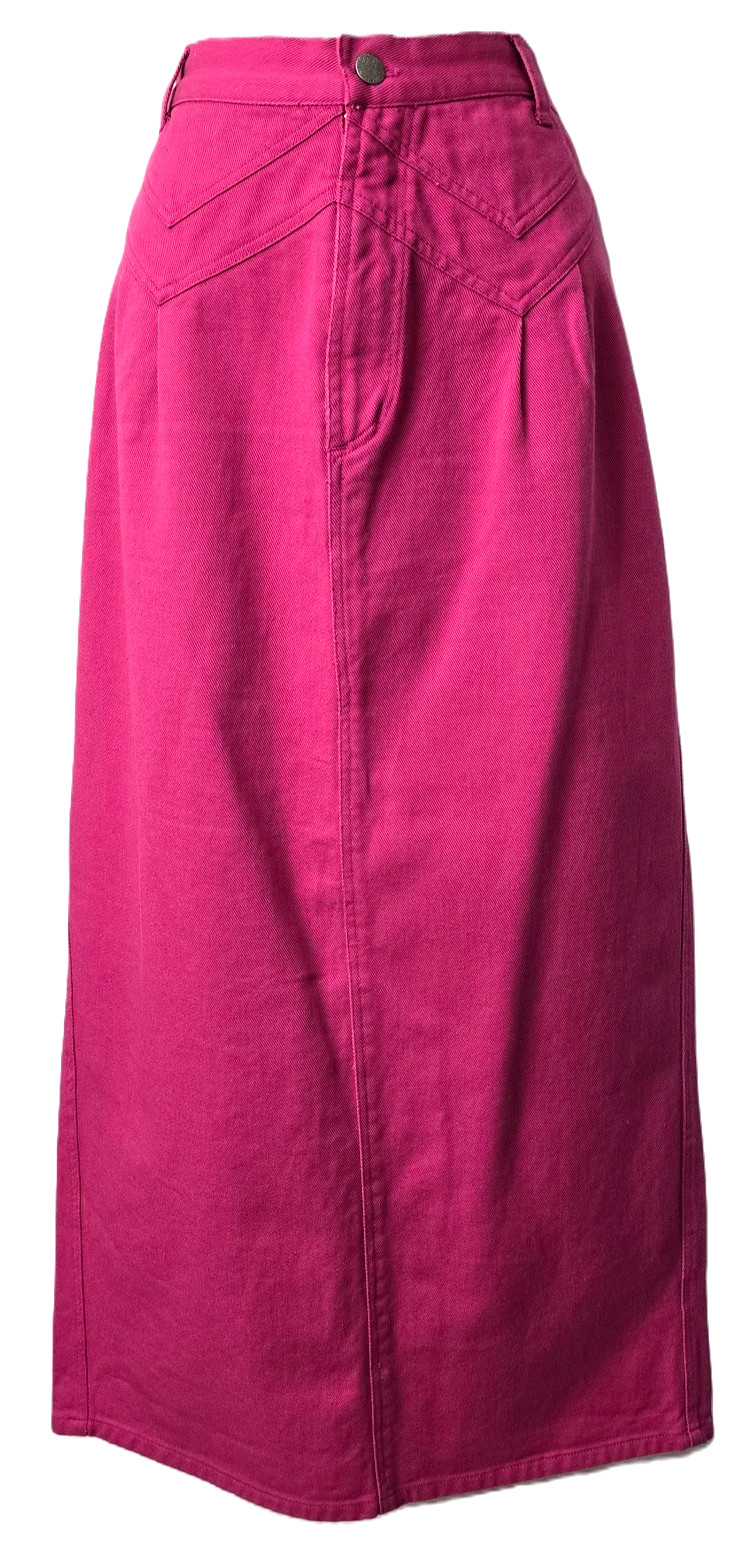 Vintage Western Jean Pencil Skirt 11 12 Pink Denim V Yoke Horse Country 90s 1993