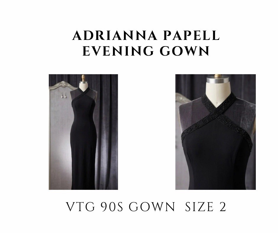 Adrianna Papell 1990s Black Evening Gown Size 2 Eveningwear Original