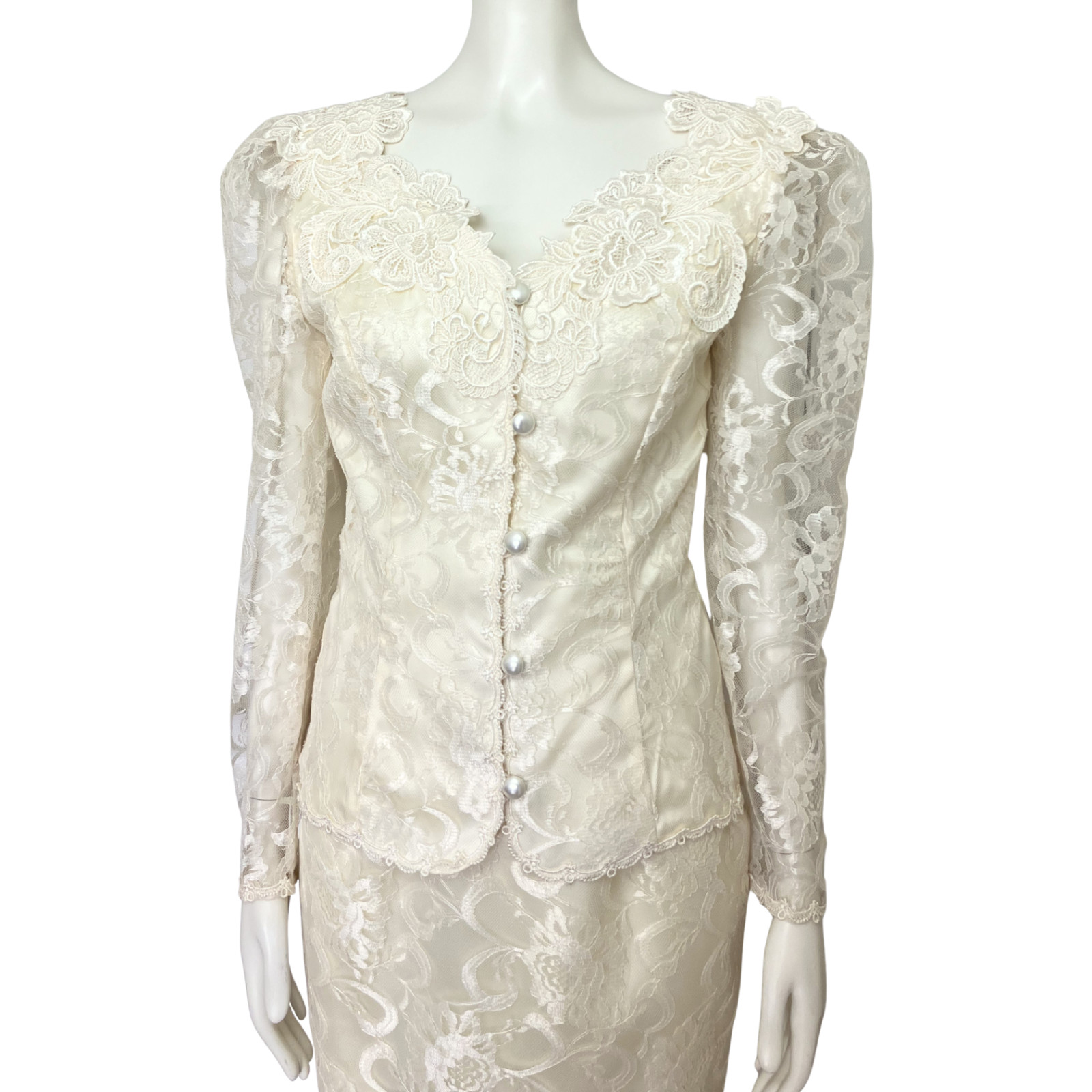 Vintage 80s Scott McClintock Ivory Lace Wedding Skirt Suit Set. XS 4. Bridal