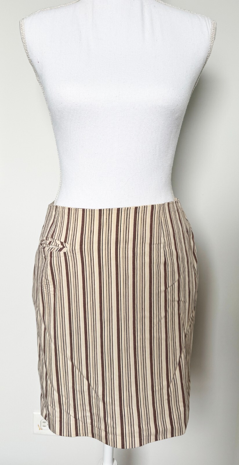Vintage Y2K 1990s Nanette Lepore Brown Pinstripe Miniskirt Size 4 with Pocket