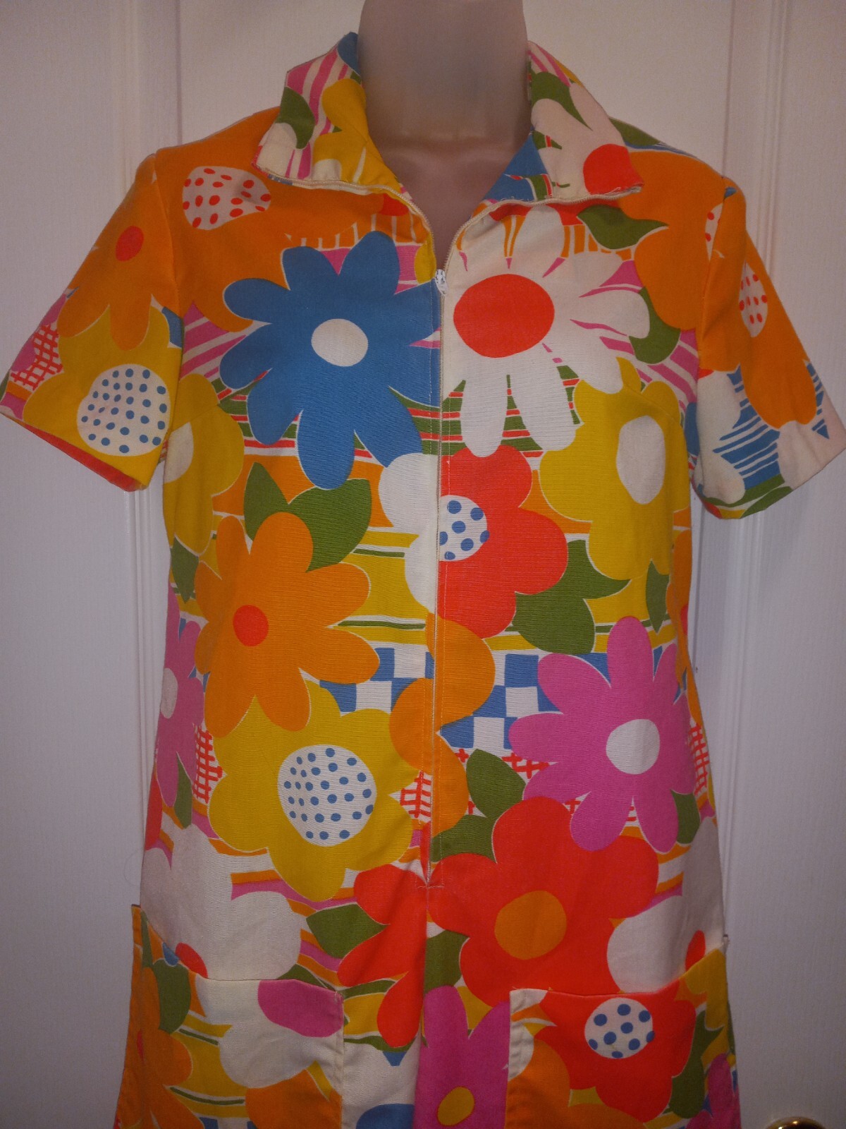Vintage 60s Mod Psychedelic Neon Hippie Flower Power Romper Playsuit Shorts M