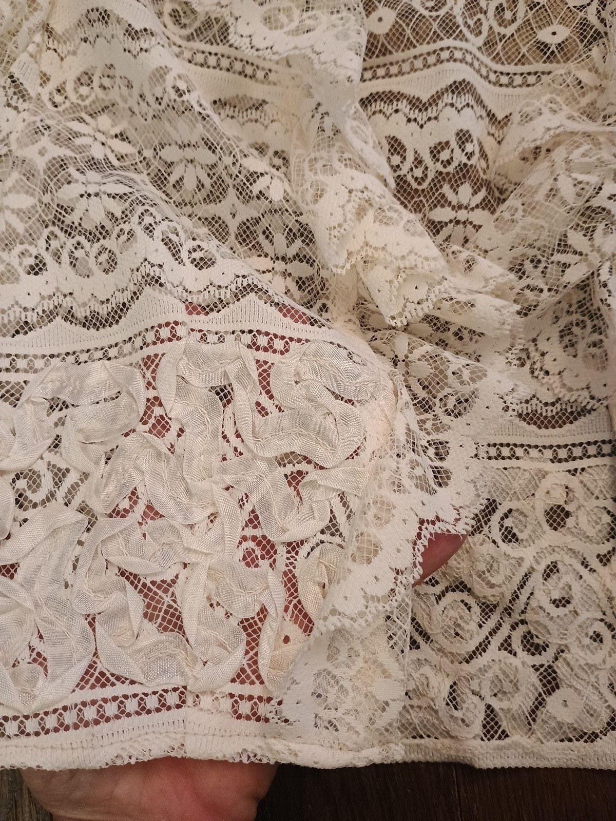 Vtg FAB 60s Themes Cream Lace Ribbon Dress & Jacket 2 pc set Party Wedding XS