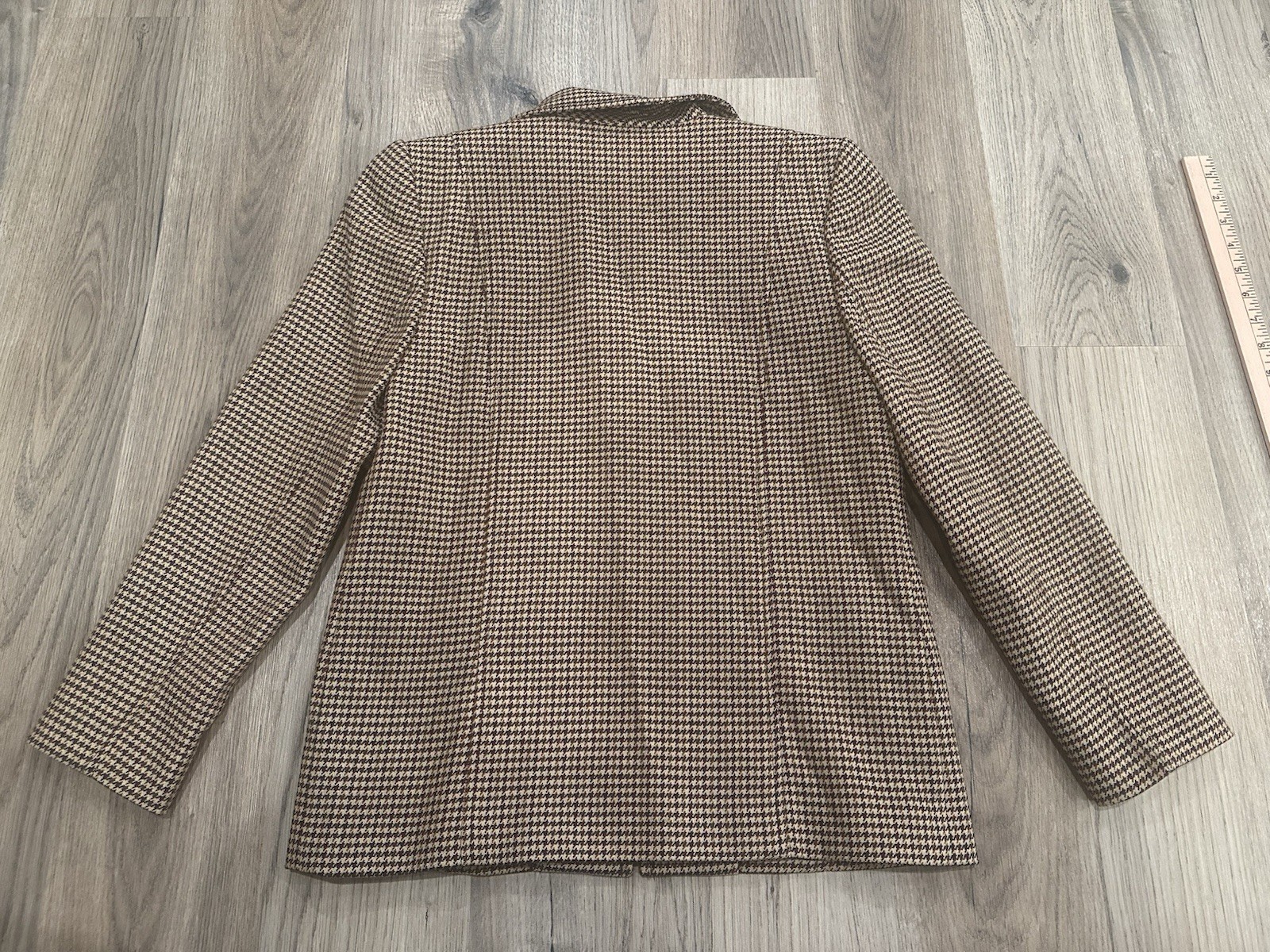 Vintage Embassy Row Petites Brown Plaid Wool Blazer Zip Jacket Houndstooth Sz 6P