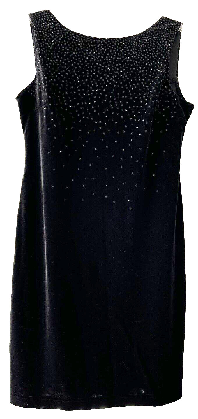 ROBBIE BEE NWT $69 Black Velvet Rhinestones Sleeveless Dress Stretch Size 10P